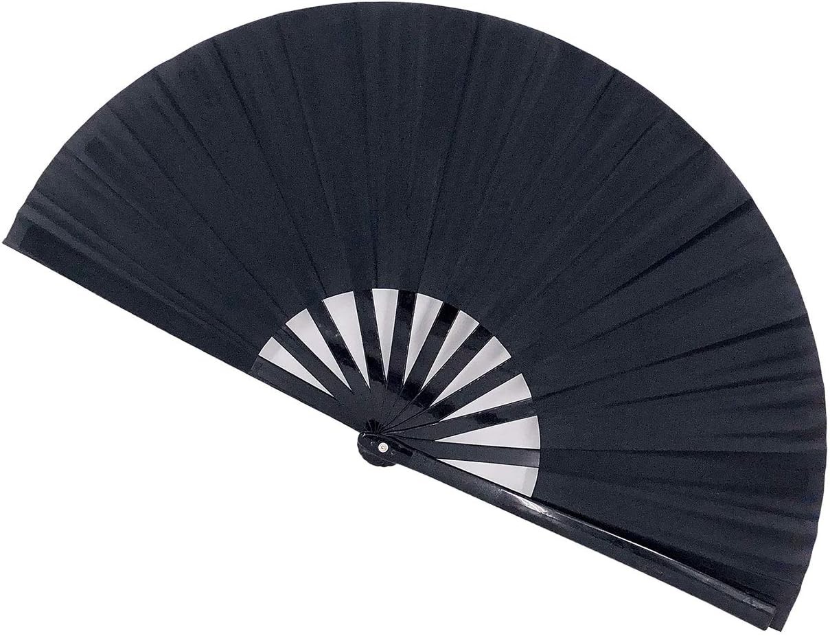 Large Folding Fans Rave Hand Clap Fan Popping Fan for Line Dancing, (Black)