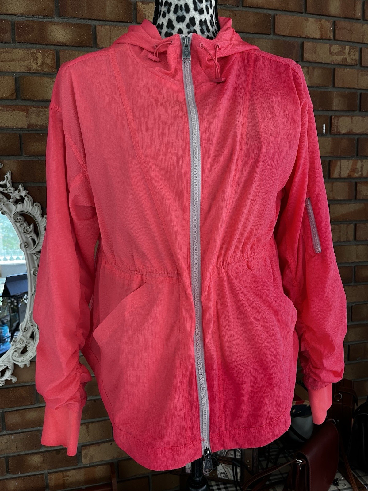 Free People Movement Run Wild Light Jacket (XS) Oversized Neon Pink Vivid Coral