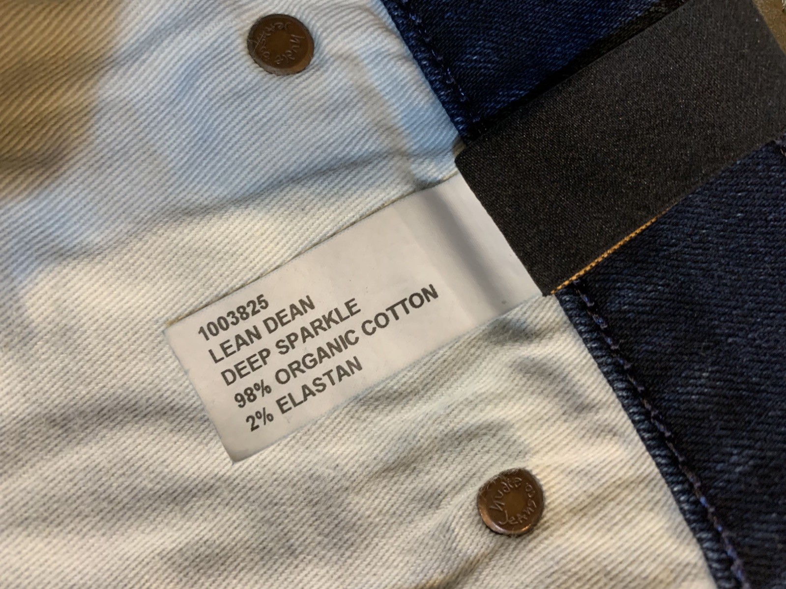Nudie Jeans Co, Lean Dean, Deep Sparkle, 98% Cotton 2% Elastane, Size 34 x 34.