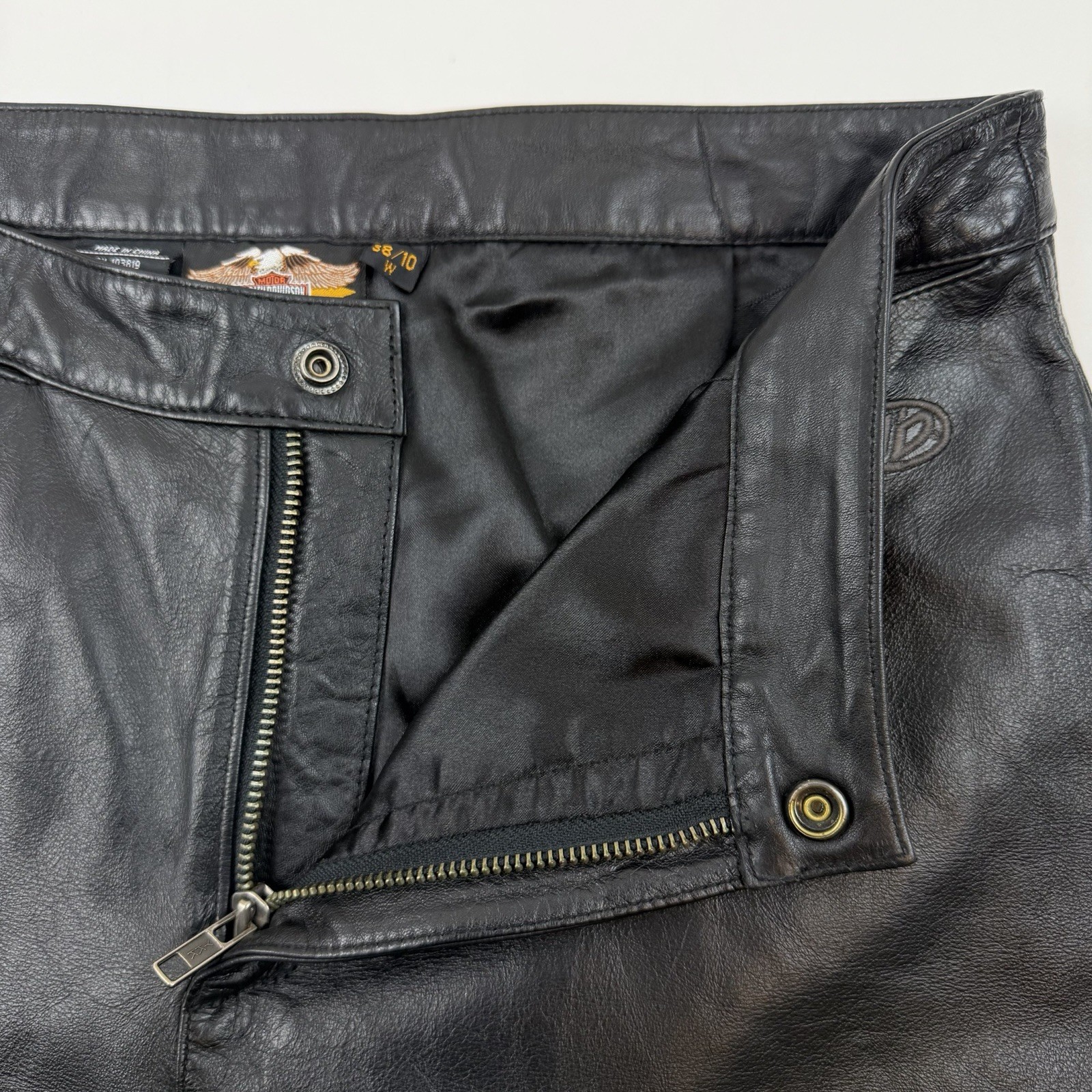 Harley Davidson Leather Pants 38 / 10 W Black Genuine Biker Western Women *READ