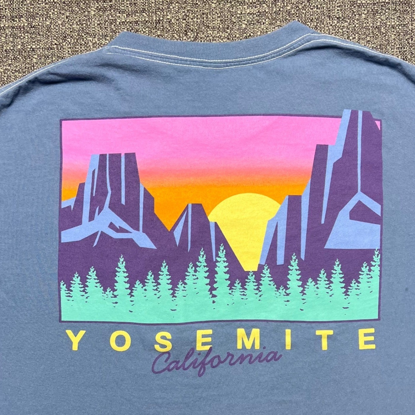 Yosemite National Park Sunset Mountain Double Sided Blue T Shirt Mens Medium