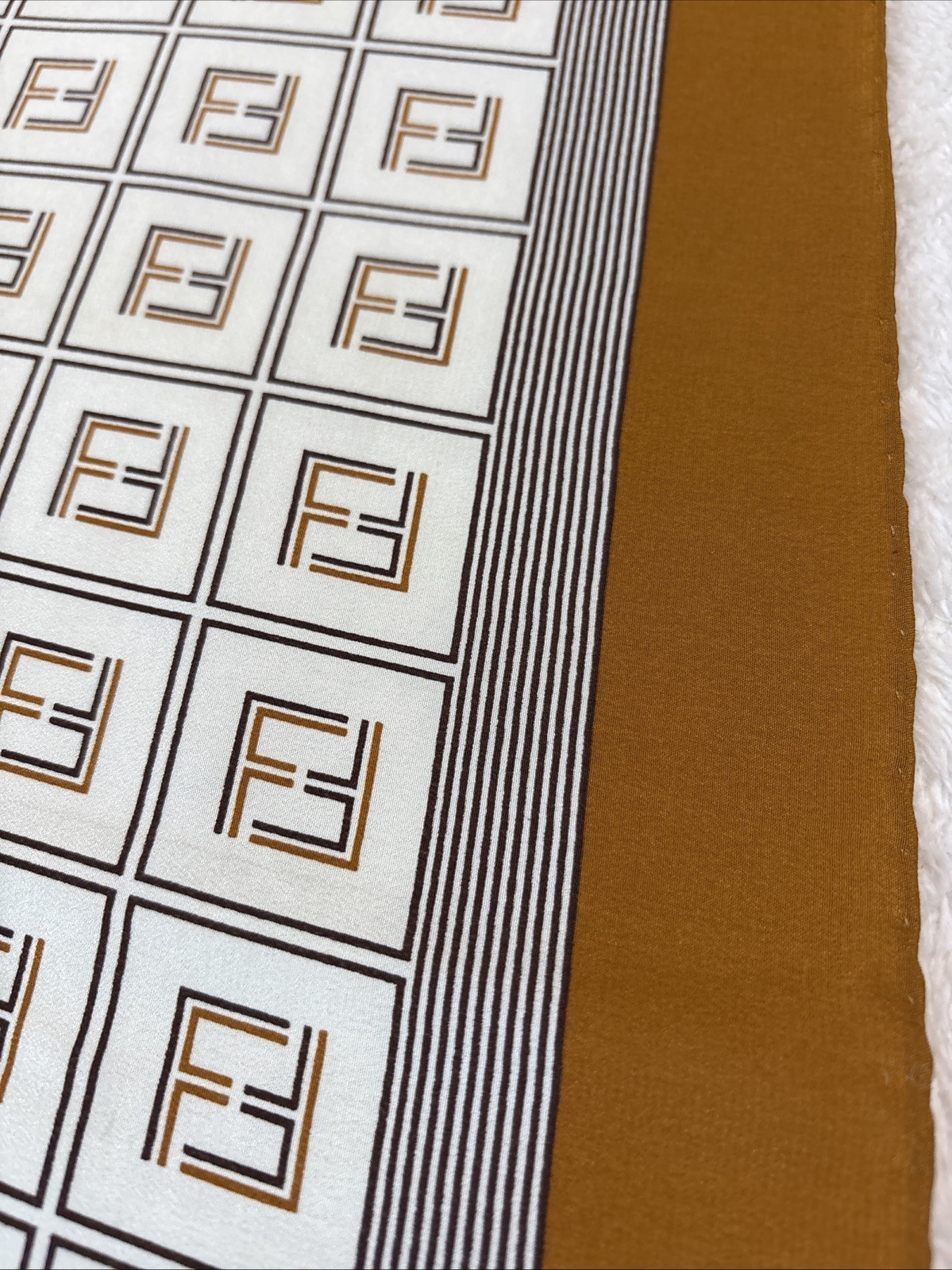FENDI Silk Scarf 34in FF Monogram Logo Geometric Classic Elegant Italy