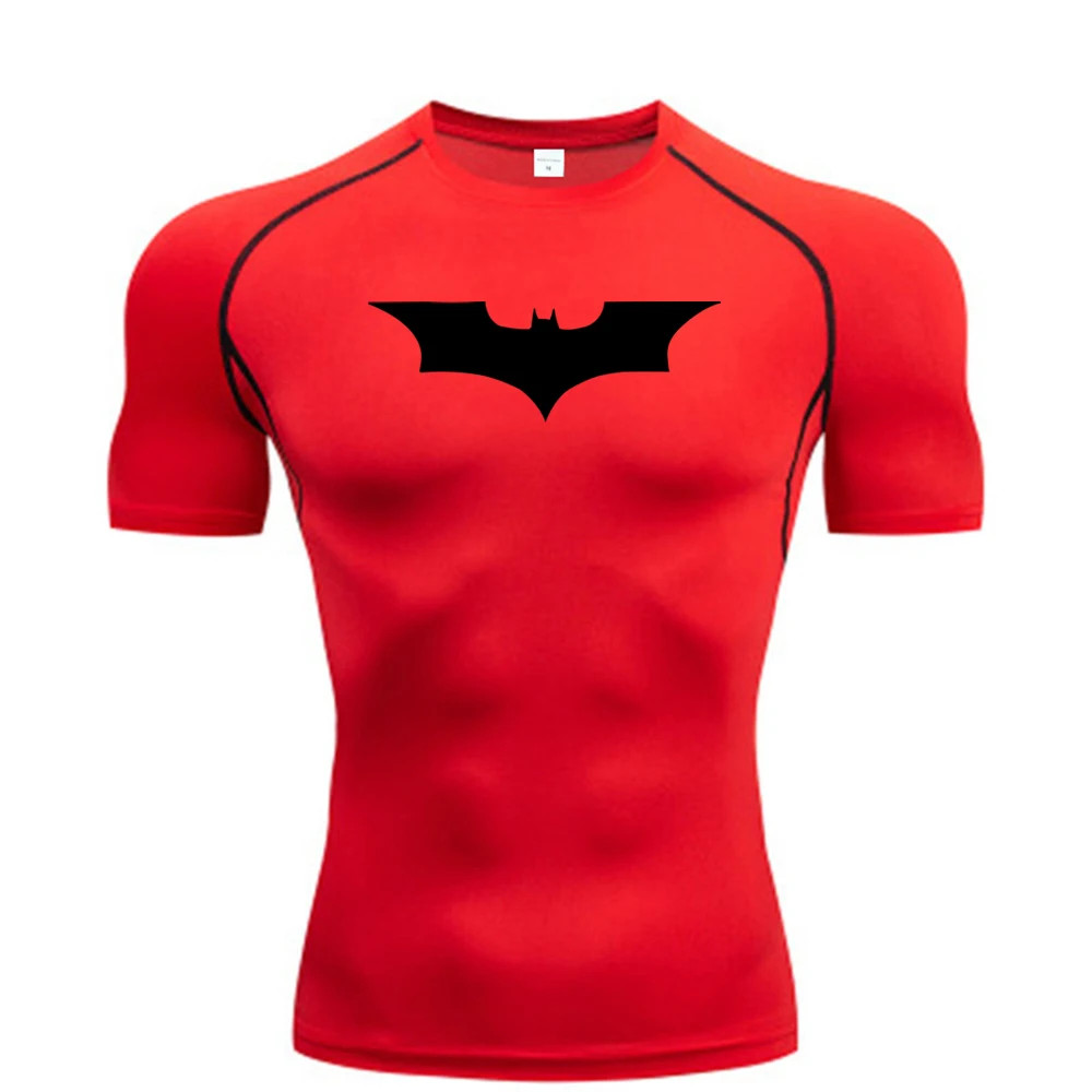 Bat Printed Men’S Tight T-Shirt Running Compression Compression T Shirt Gym Fitn