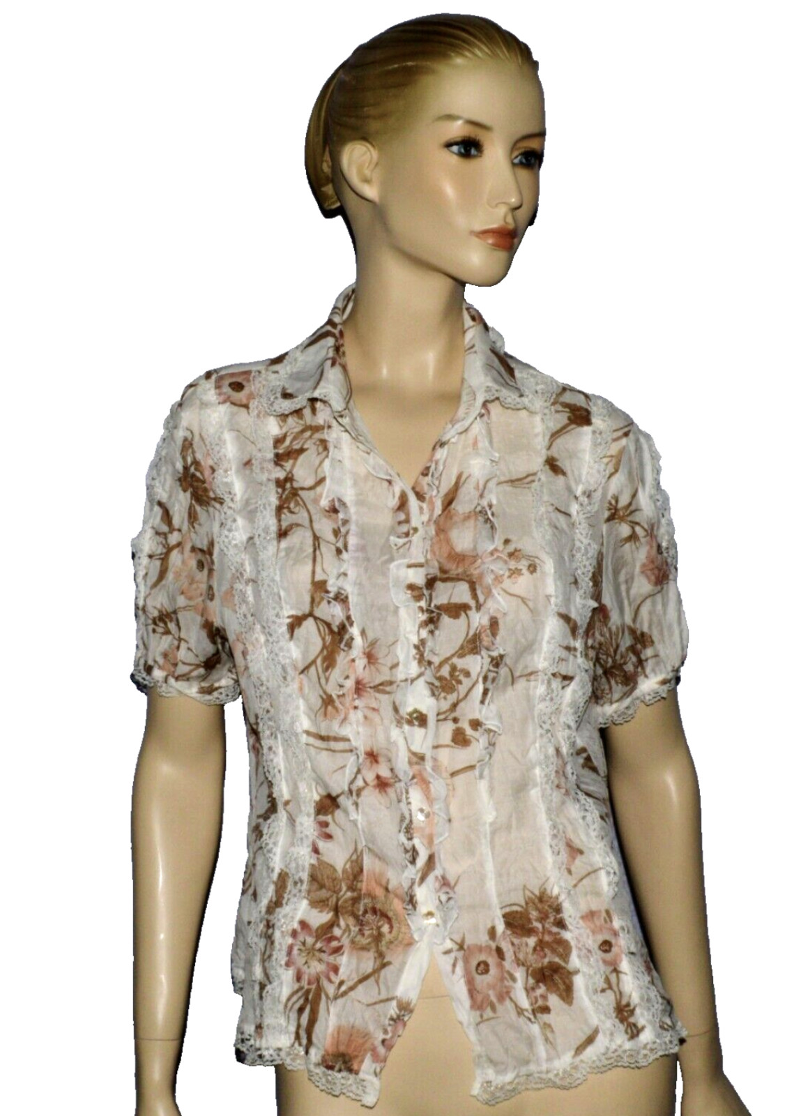 APANAGE GERMANY NEW NWT SIZE 14 L LARGE IVORY FLORAL PRINT RUFFLE LACE BLOUSE