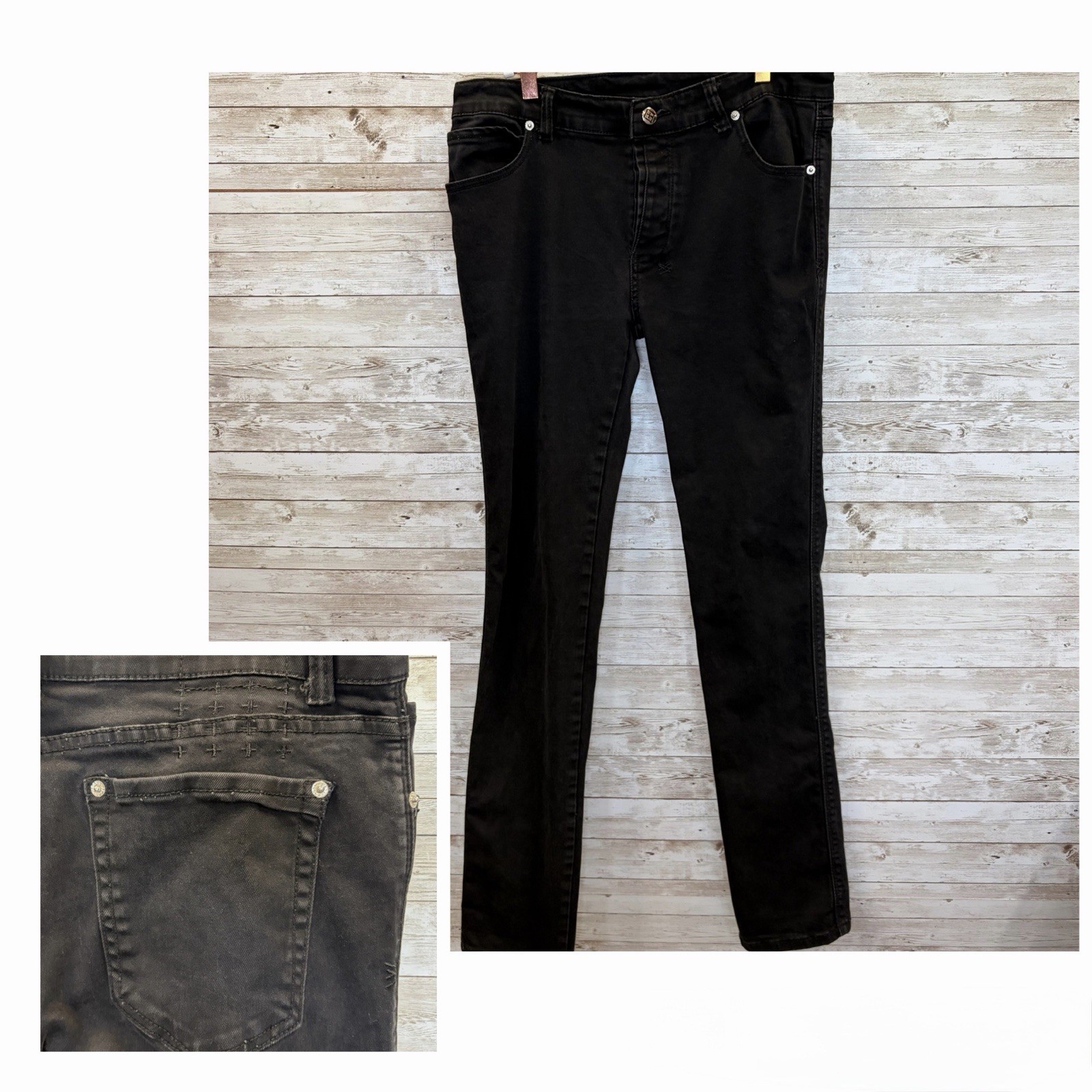 Ksubi Mens 34 Jeans Black Van Winkle Skinny Stretch Distressed Punk Skate Street