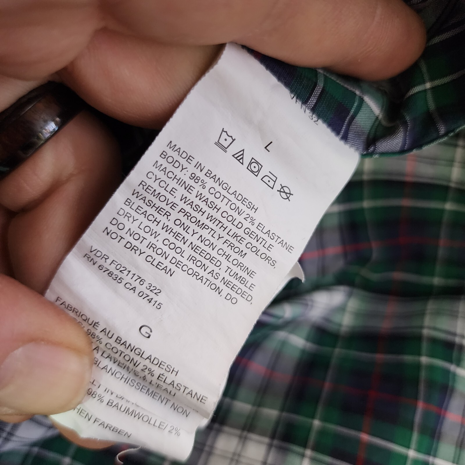 Nautica Men’s Slim Fit Wrinkle-Resistant Plaid Shirt, Green, Large**DEFECTIVE**