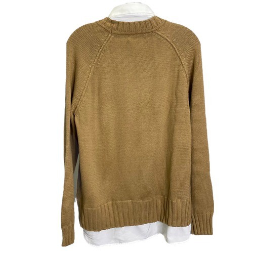 Lauren Ralph Lauren Layered Crest Sweater Camel Tan White Collar RLMWB-G L
