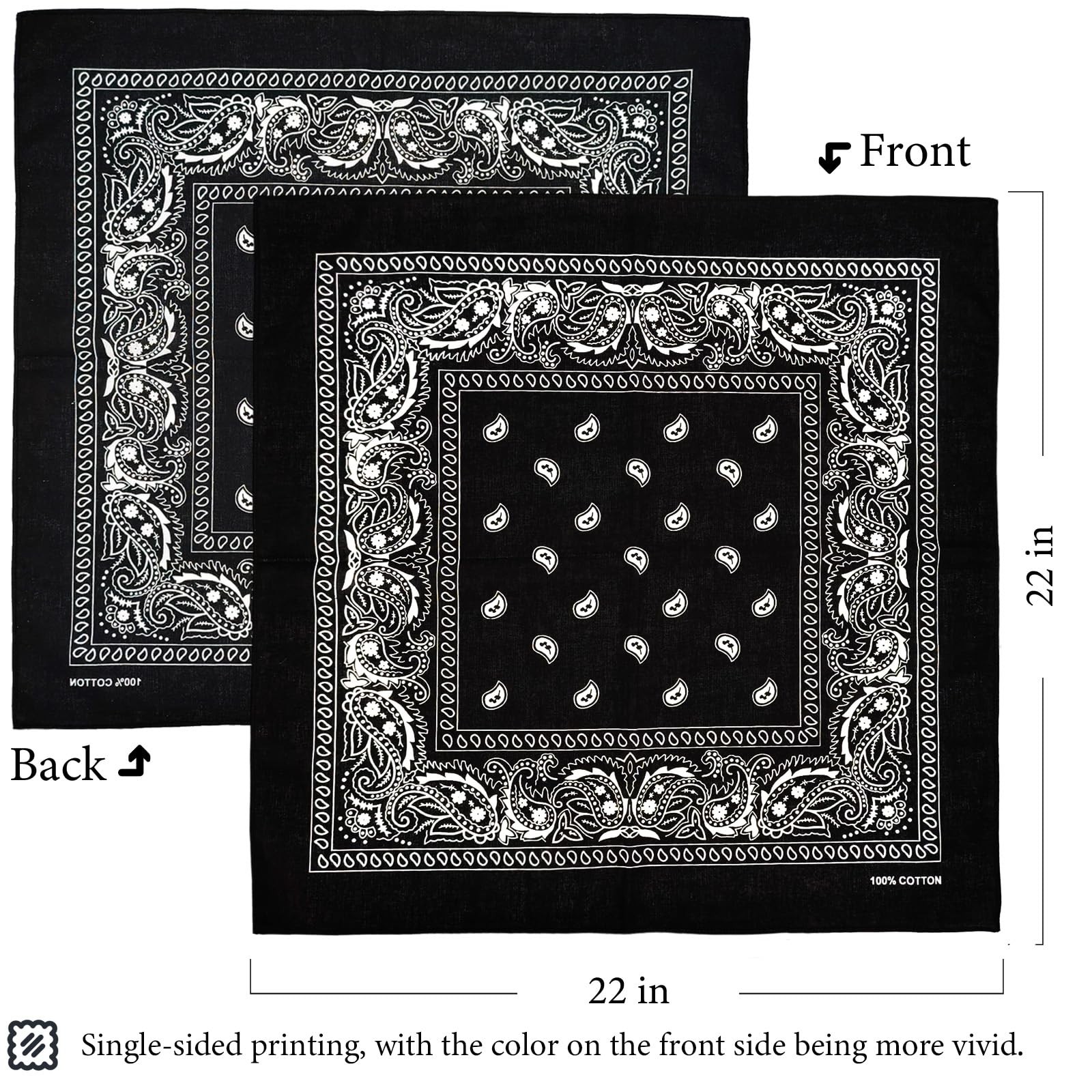 4 Pack 100% Cotton Bandanas 22″x22″ Multi-Purpose Square Scarfs for Men & Women