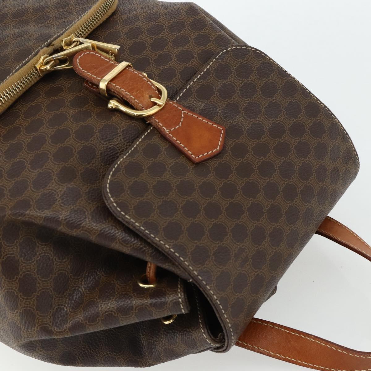 CELINE Macadam Canvas Backpack PVC Leather Brown Gold Auth 176821