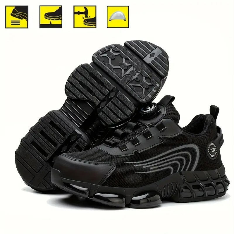 Mens Rotary Button Work Boots Steel Toe Safety Shoes Indestructible Shoes NoSlip