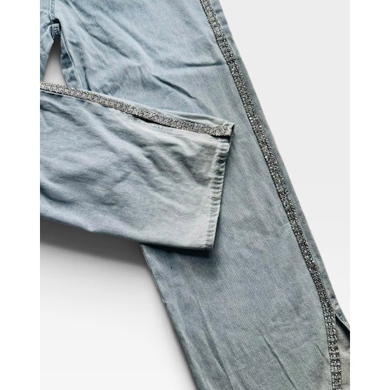 Ban Jara Women’s Jeans Size 11/29 Light Wash Wide Leg Rhinestone Side Slit Y2K