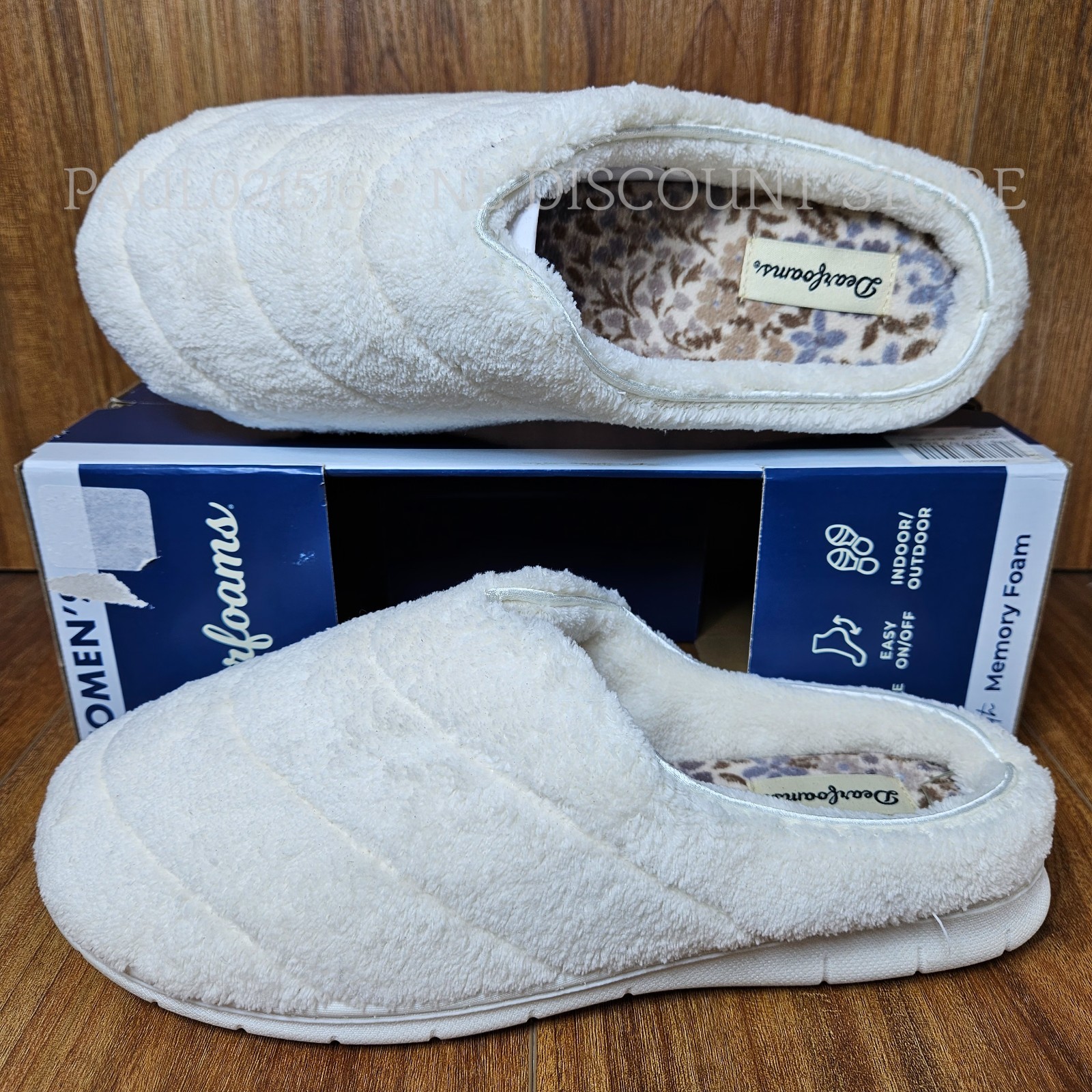 DEARFOAMS Women’s Indoor/Outdoor Slippers ~ Cream/White