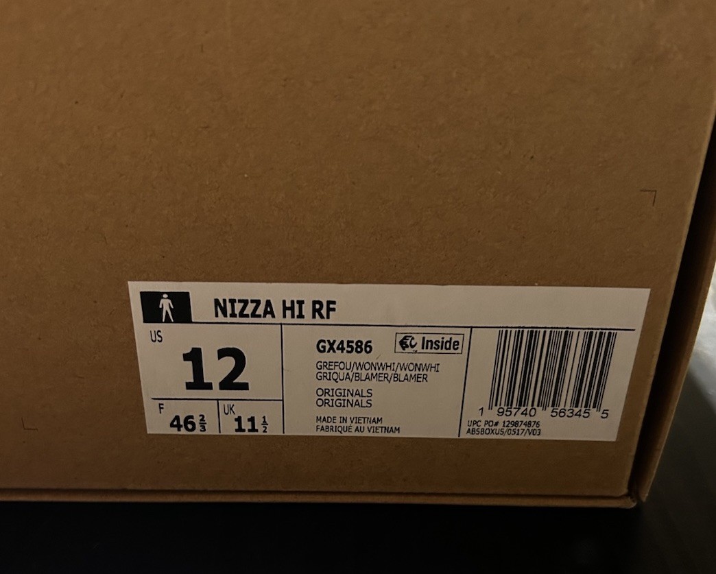 adidas Nizza Hi RF Men’s High Top Bleached Grey Wonder White GX4586 2022 Size 12