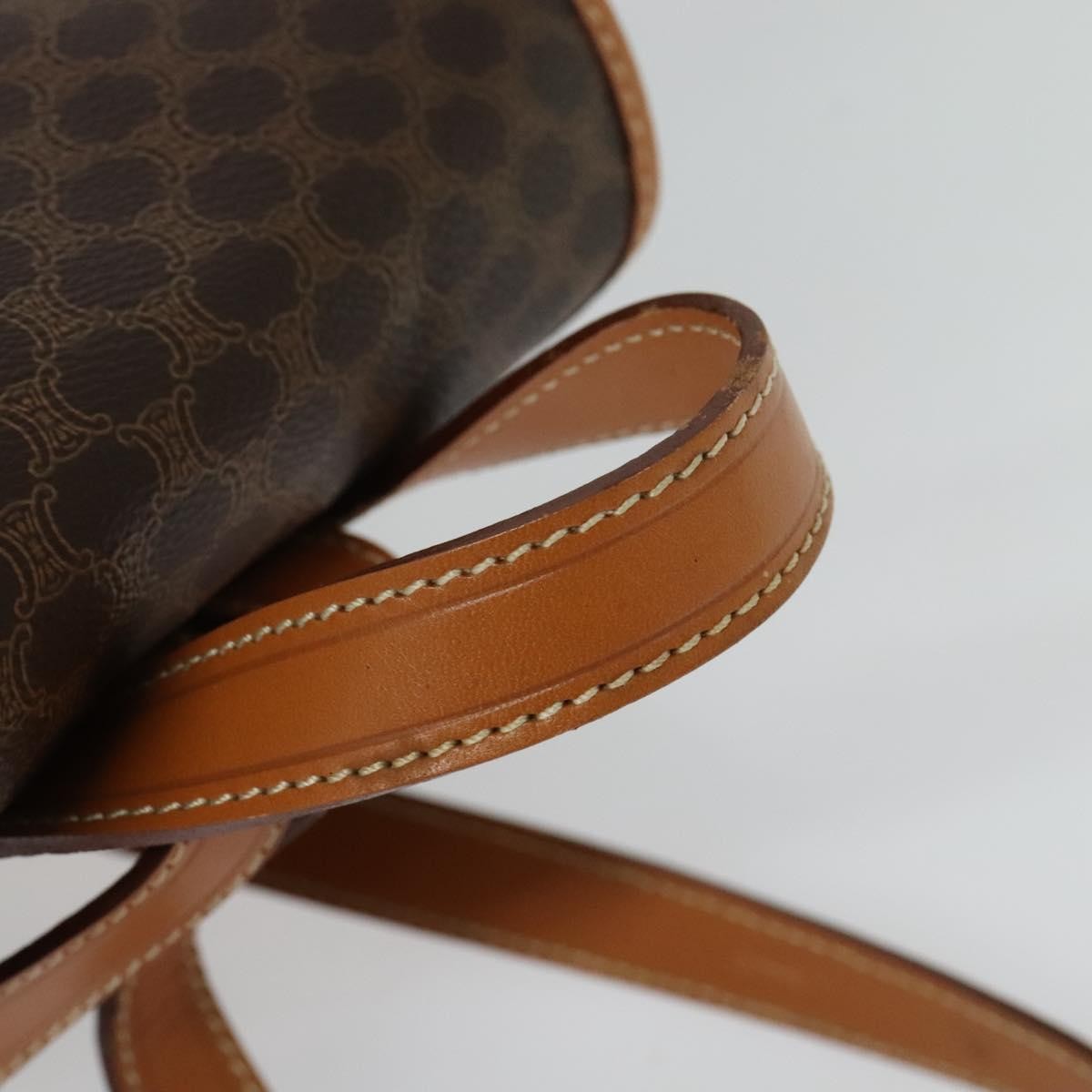CELINE Macadam Canvas Backpack PVC Leather Brown Gold Auth yk19307