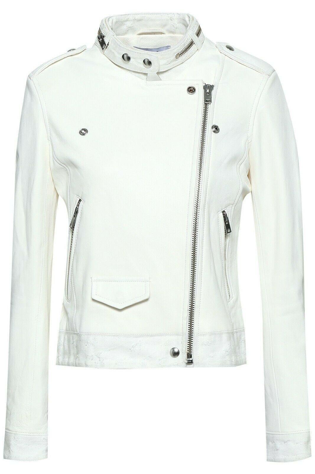 Women’s White Leather Jacket Pure Lambskin Sizes XS S M L XL XXL 3XL 4XL Coat