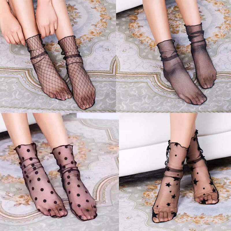 Womens Girls Sheer Mesh Glitter Decor Tulle Socks See Through Lace Loose Sock US
