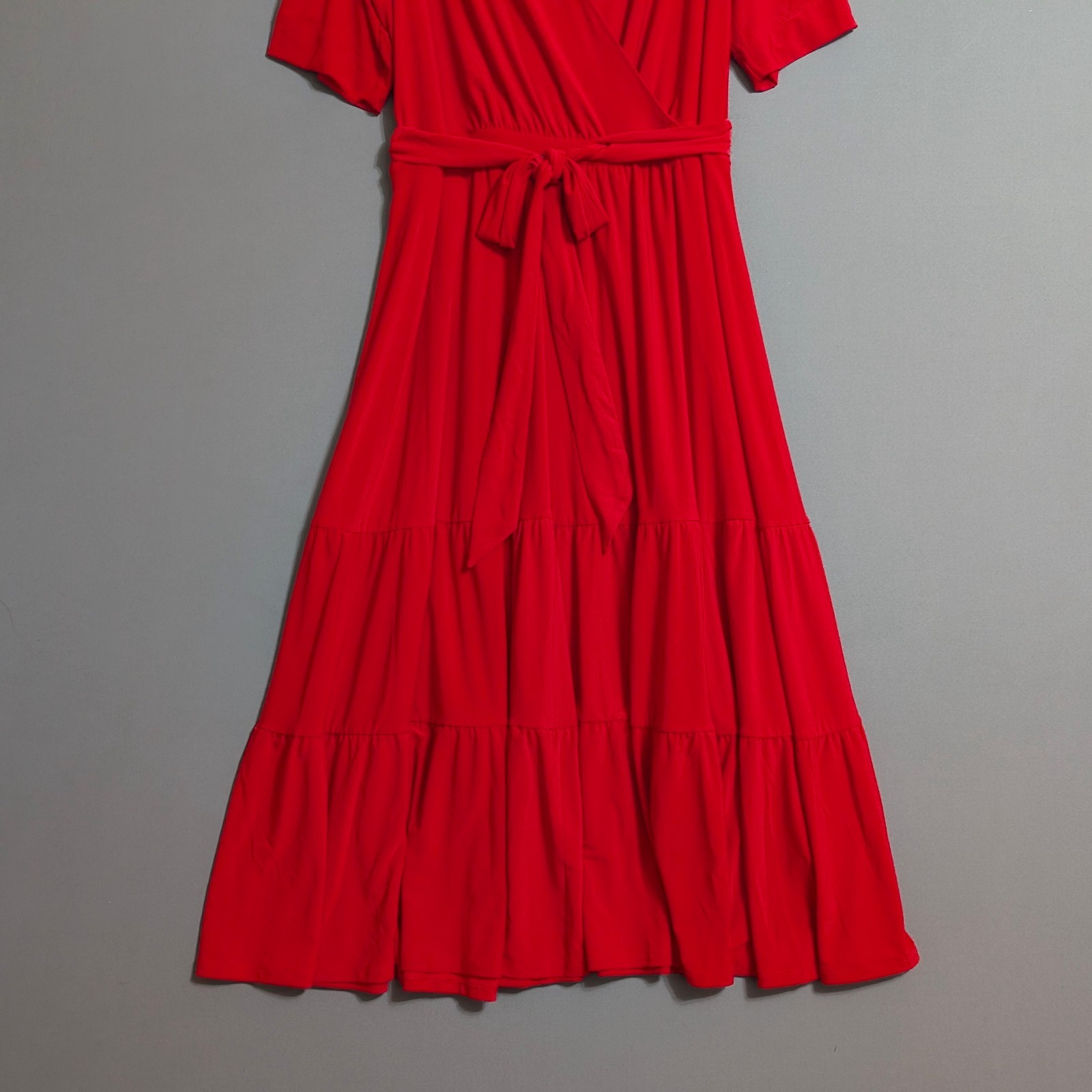 Joanna Hope Red Jersey Faux Wrap Tiered Midaxi Dress Tie Belt Stretchy 18 New
