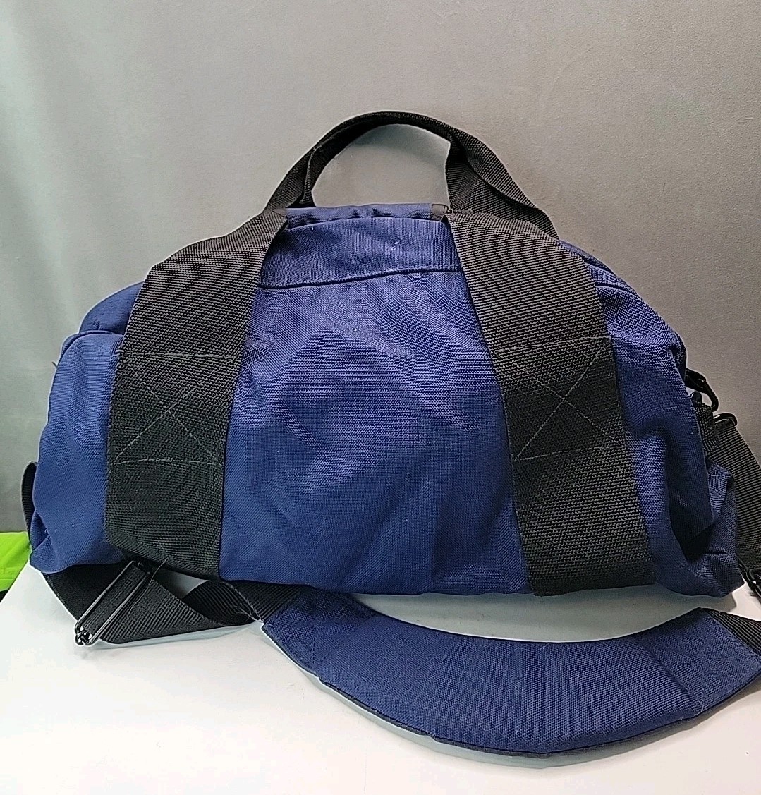 Vintage Eddie Bauer Duffle Bag Weekender Canvas Nylon Navy Blue W/Shoulder Strap