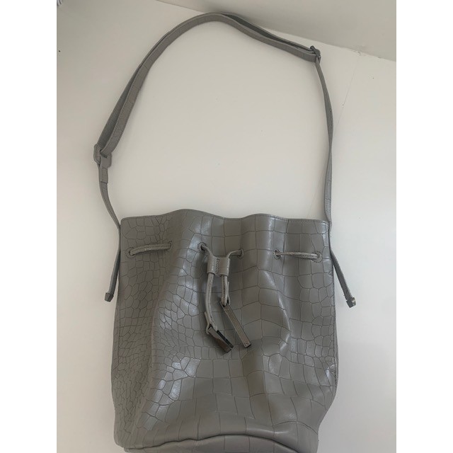 Halston Heritage Grey Croc Embossed Leather Bucket Bag CC220005X3 NWT