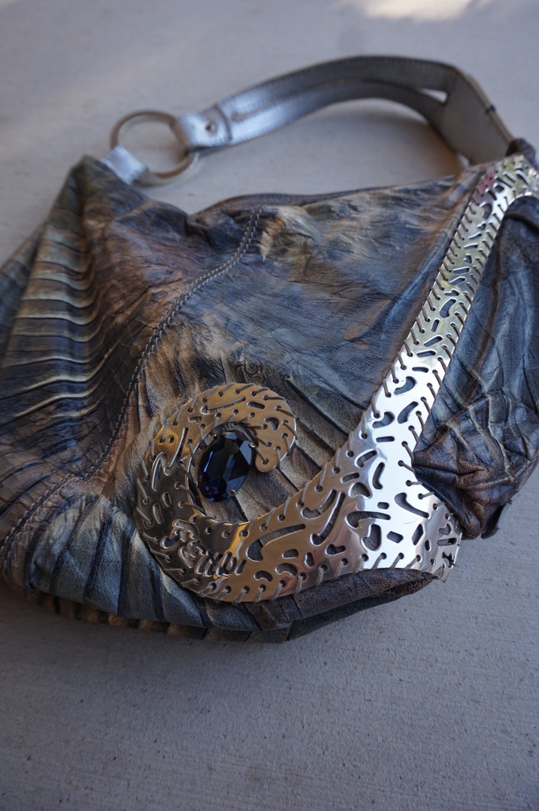 Vintage Custom Fendi Oyster Leather Sterling Silver Hand Bag Purse
