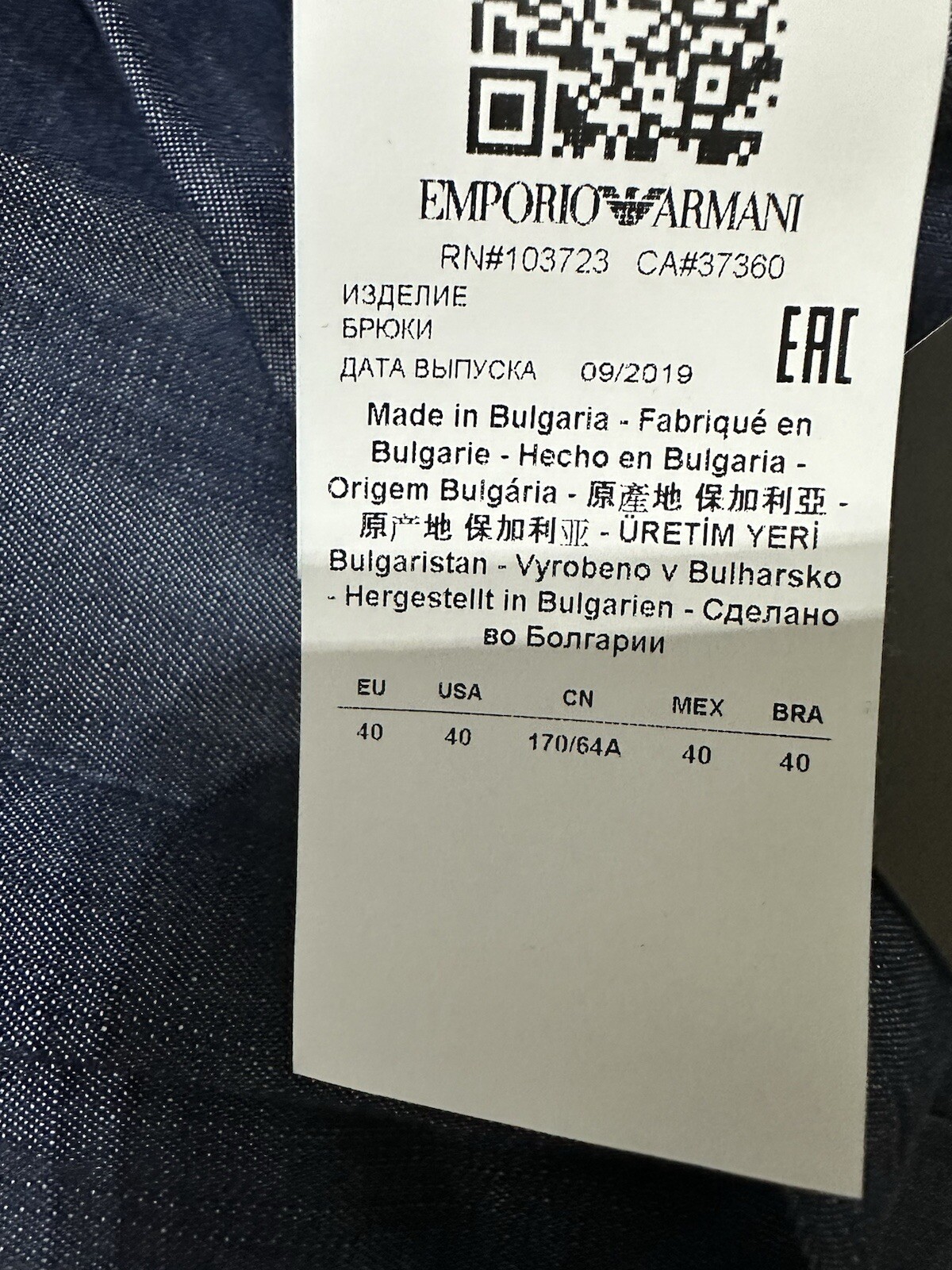 Emporio Armani Tailored Chambray Denim Straight Leg Pleated Trousers Uk 8 IT 40
