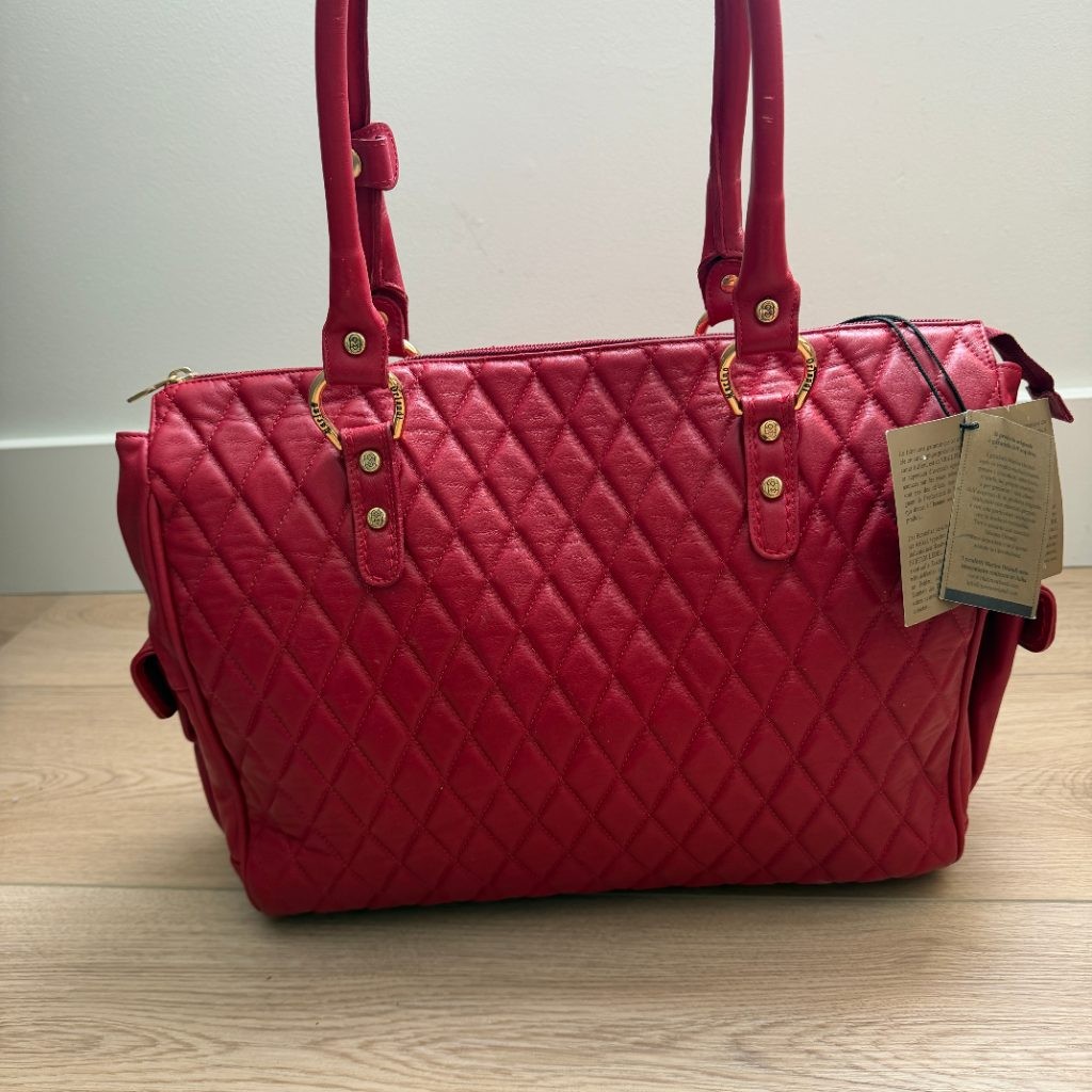 Marino Orlandi Red Quilted Genuine Leather Large Satchel Tote Bag Made in Italy