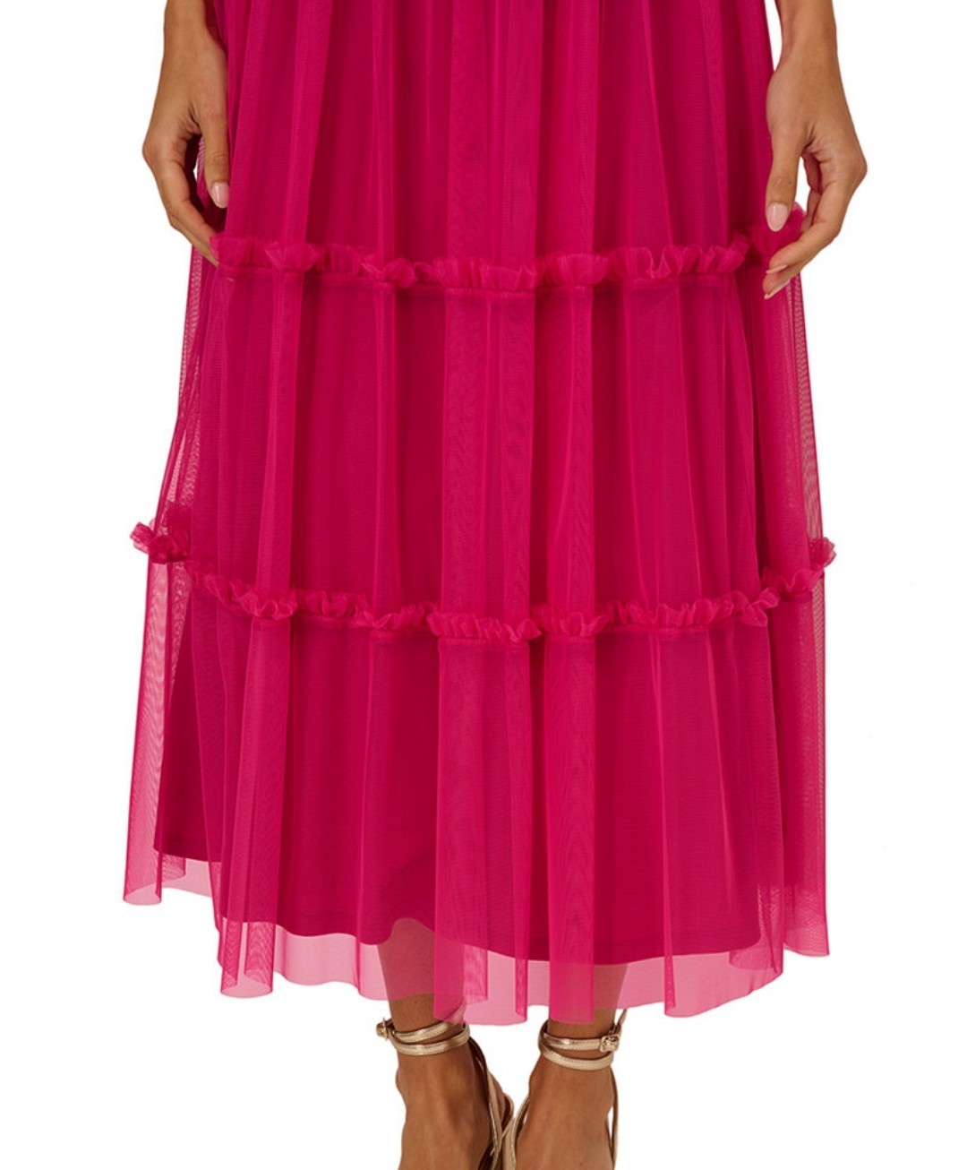 Adrianna Women’s Ruffled Tiered Midi Dress Size 10 Color Bright Rose MSRP $245