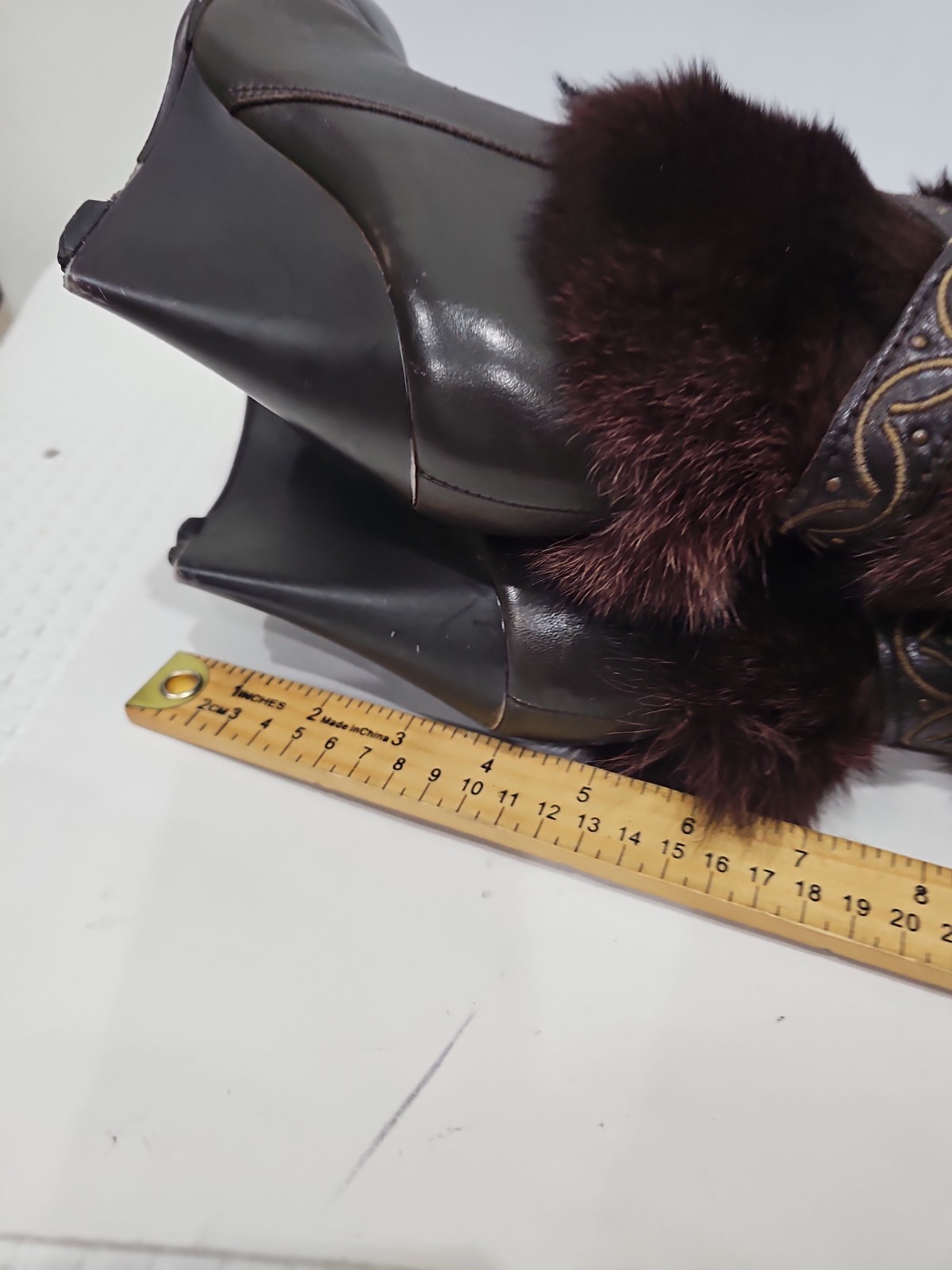 MALINO VICINI Leather & Fur Brown Boots Wedge EU 37 US 7