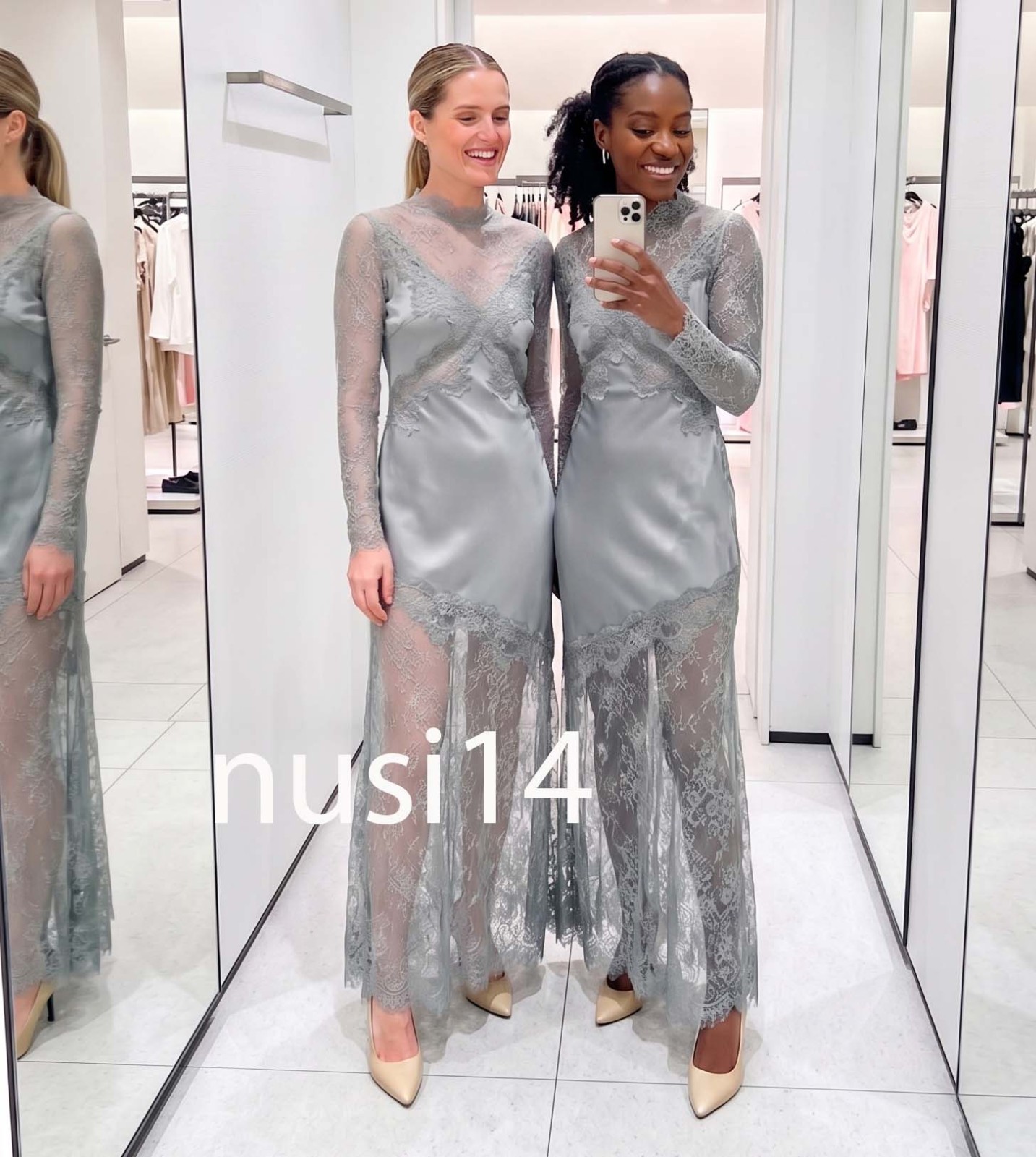 ZARA NEW WOMAN ZW COLLECTION SATIN EFFECT LACE DRESS GREY XS-XL 5919/133/802