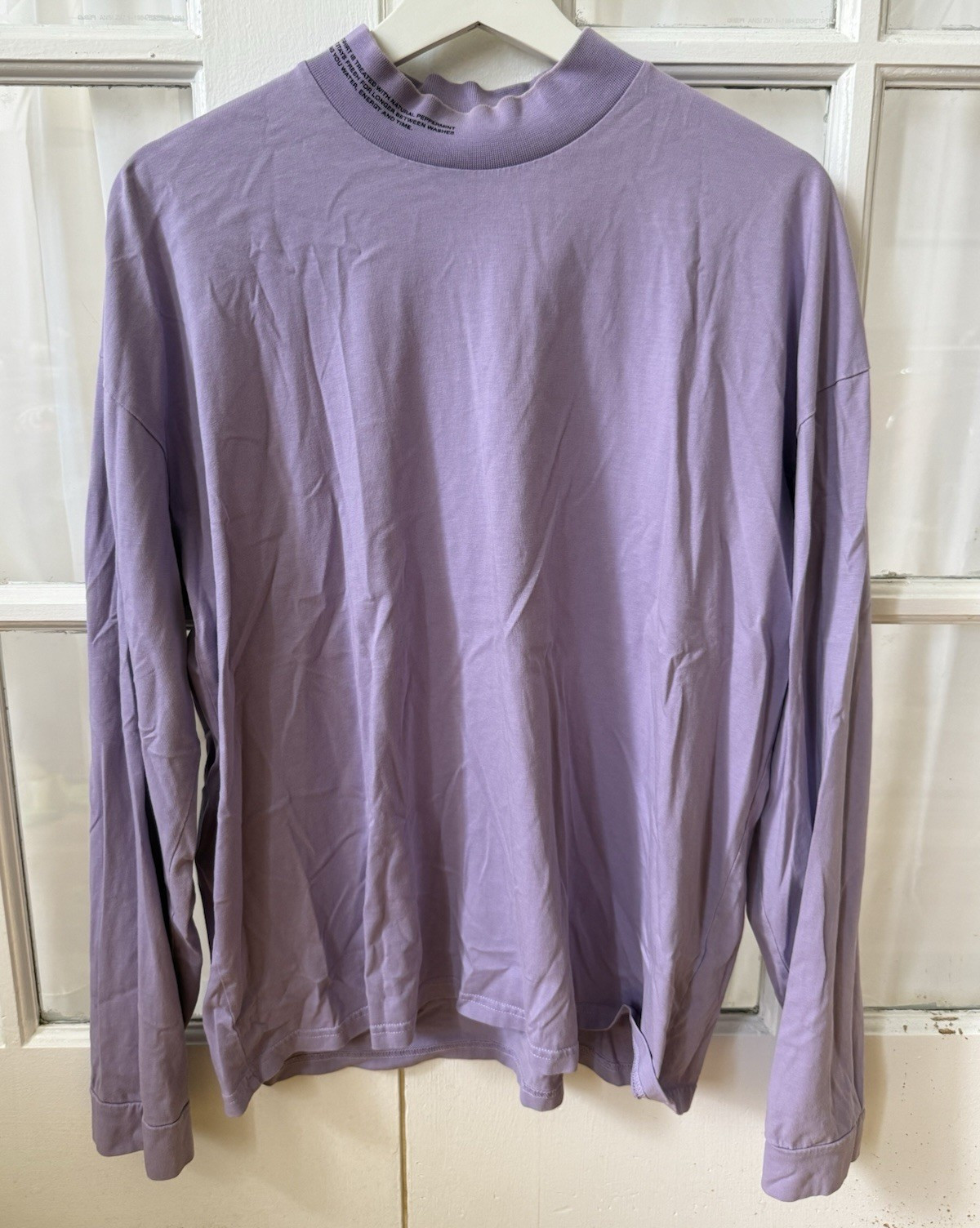 PANGAIA Men’s M Purple Organic Cotton Knit Mock Neck Long Sleeve Logo Tee