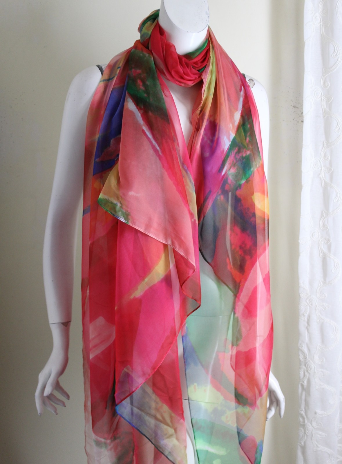 Designer Colorful HUGE Estate 78×54 Shawl Wrap Scarf Funky Fun Poly Synthetic