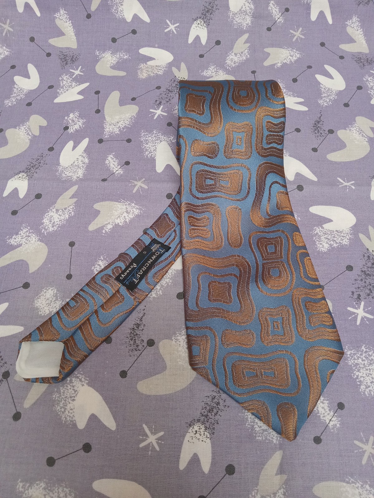 Vintage Tie Mod MCM Towncraft Plus Penneys Trevira Abstract Neck Tie Blue Brown