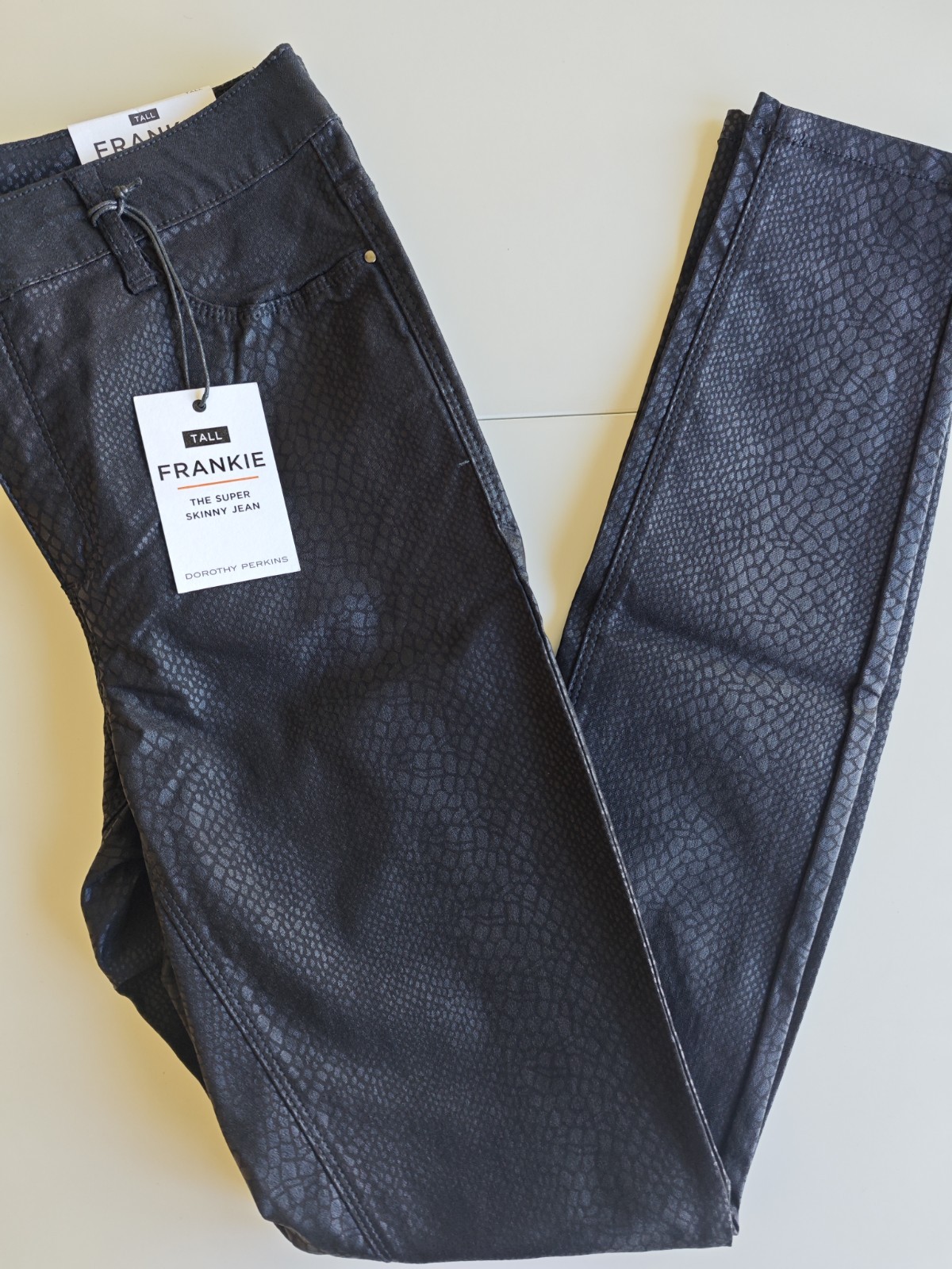 Dorothy Perkins Frankie Super Skinny Tall Snake Print Coated Jeans UK 12
