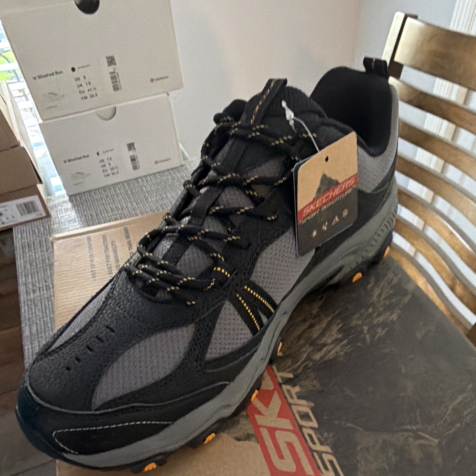SKECHERS Stamina AT Upper Stitch Memory Foam Sneaker Black/Gray/Orange 237527