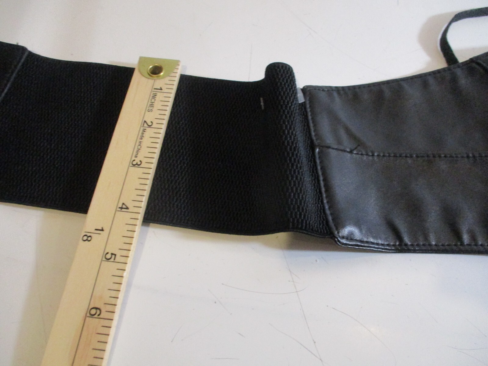 Black Faux Leather Elastic Lace Up Snap Corset Stretch Belt Women 4.5″ W X 35″ L