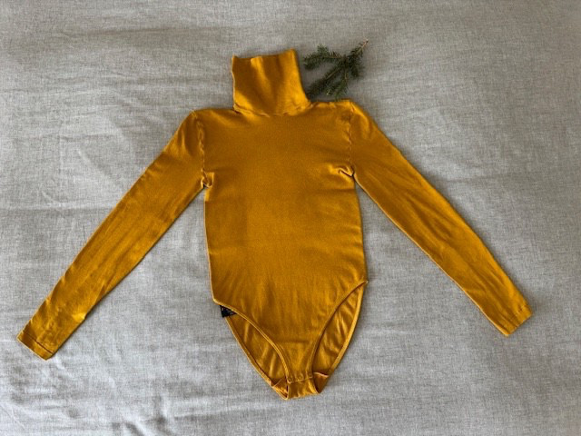 Wolford Long-Sleeve Bodysuit ~ Opaque Naturel Mustard Orange Small ~ Turtleneck