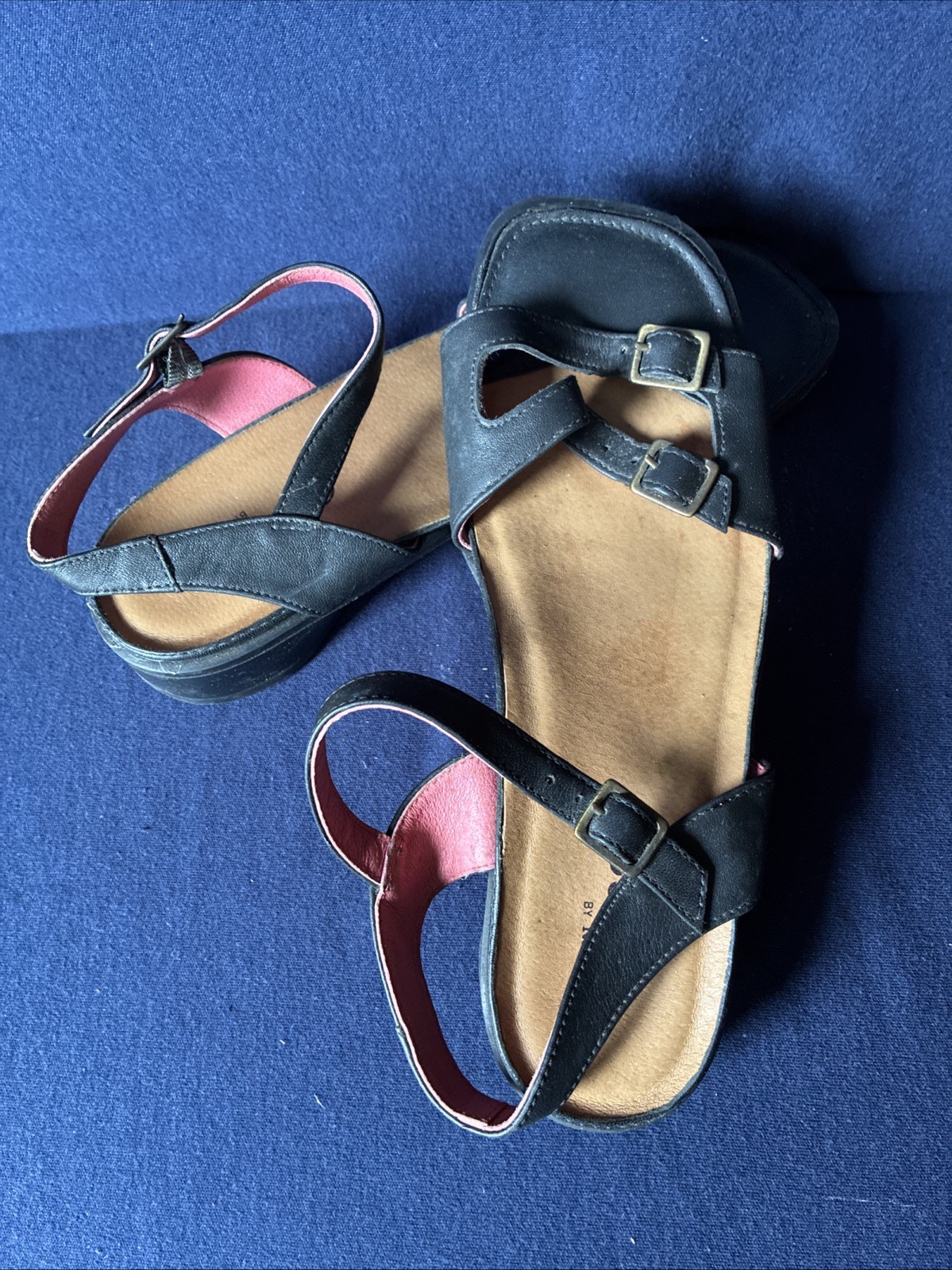 NAOT Essence, Black Sandals, Leather, Cork Buckles Worn Once
