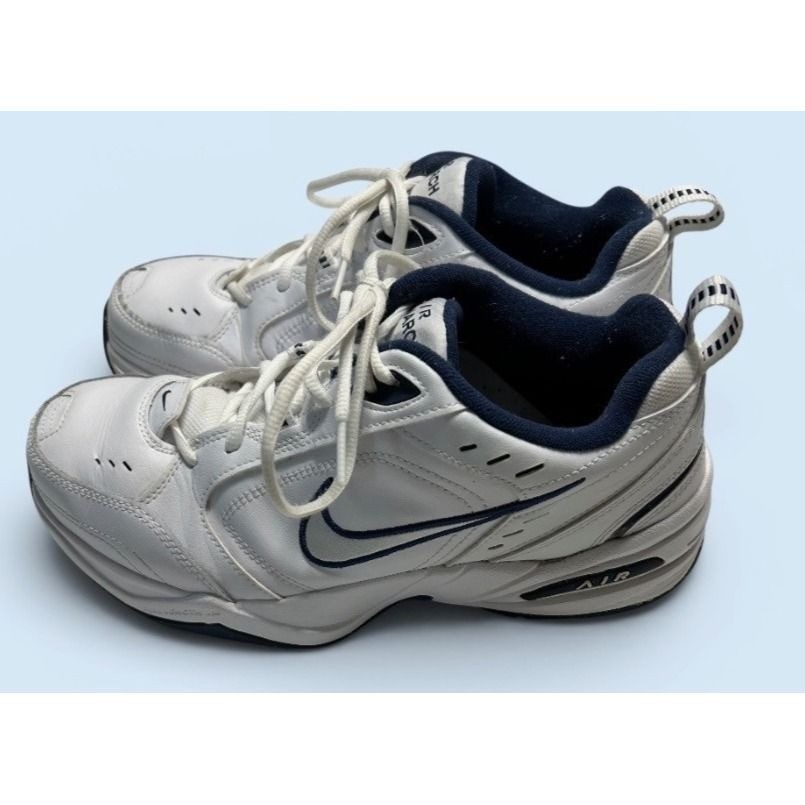 Nike Air Monarch IV 4E Men’s Size 9.5 White Silver Navy Leather Walking Shoes