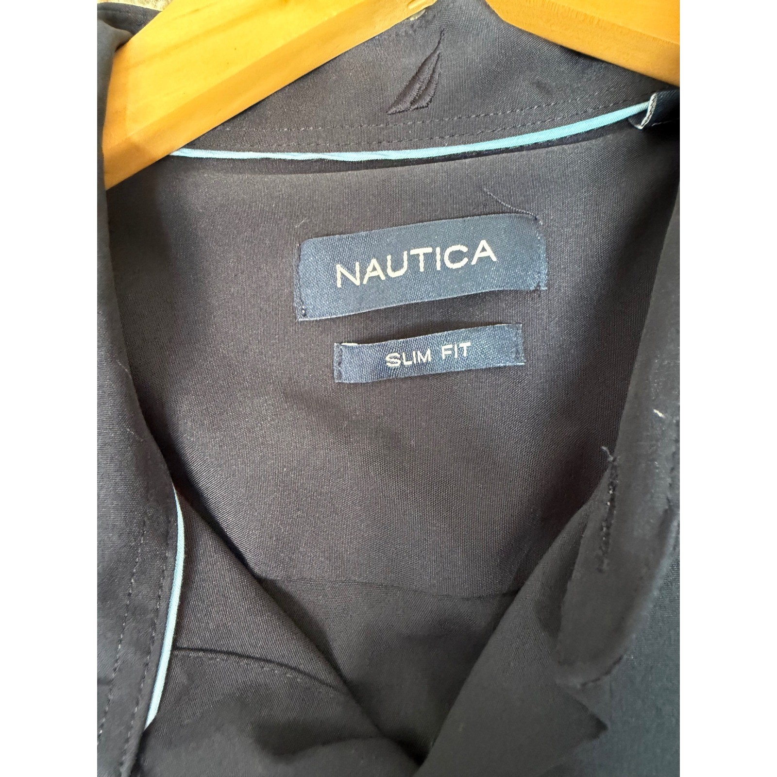 Nautica Mens Slim Fit Button Down Shirt Navy Blue Long Sleeve Stretch XL