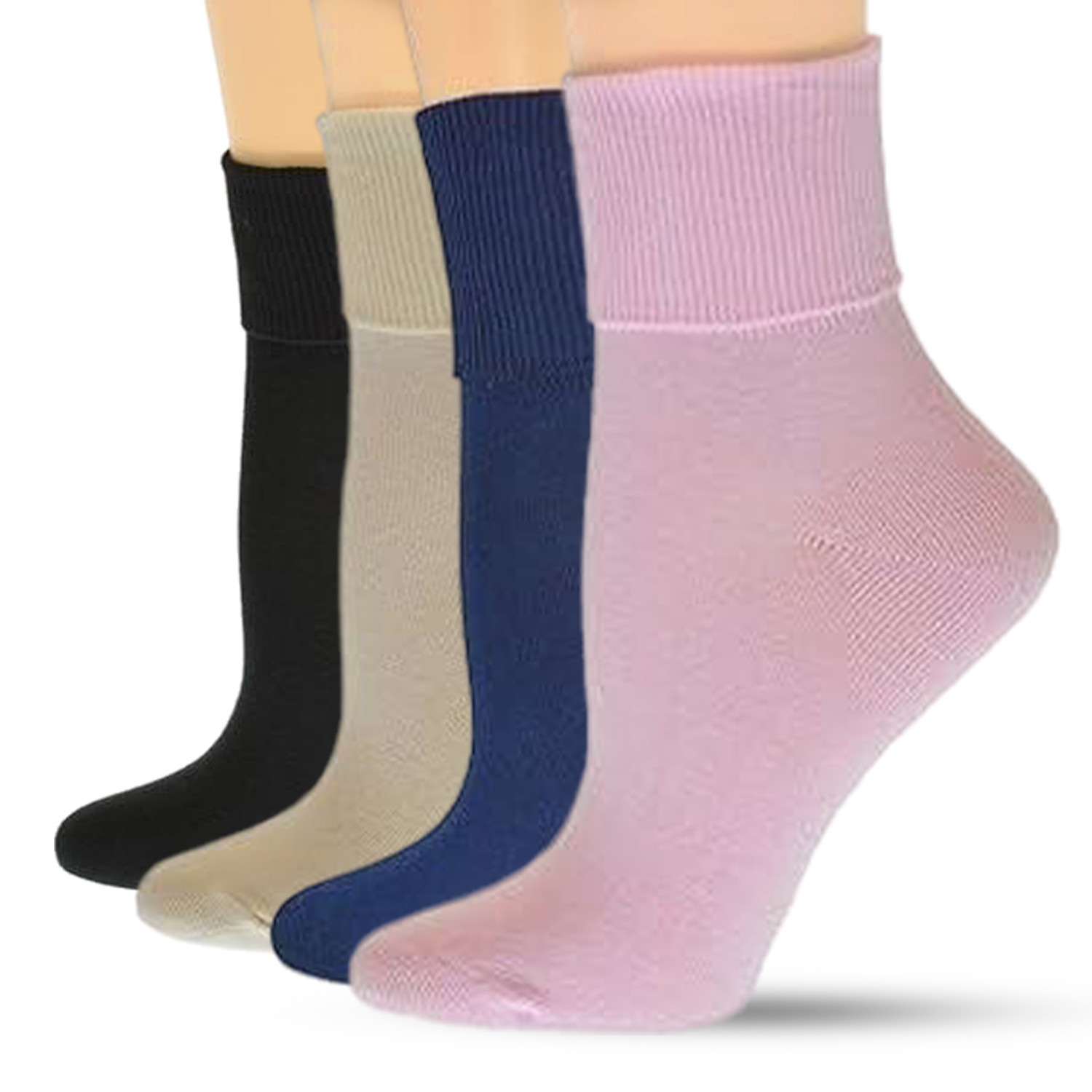 Turn Cuff Organic Cotton Seamless Toe 3 Pair Soft Socks, Women Active Wear Socks