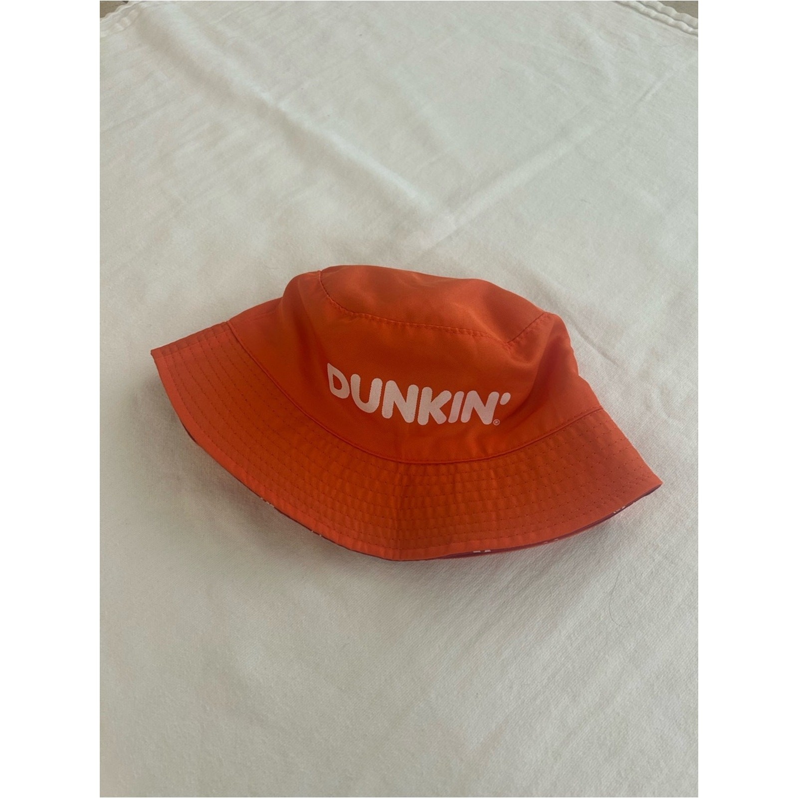 Dunkin Reversible Bucket Hat Orange Pink Coffee Cup Print Logo Hat