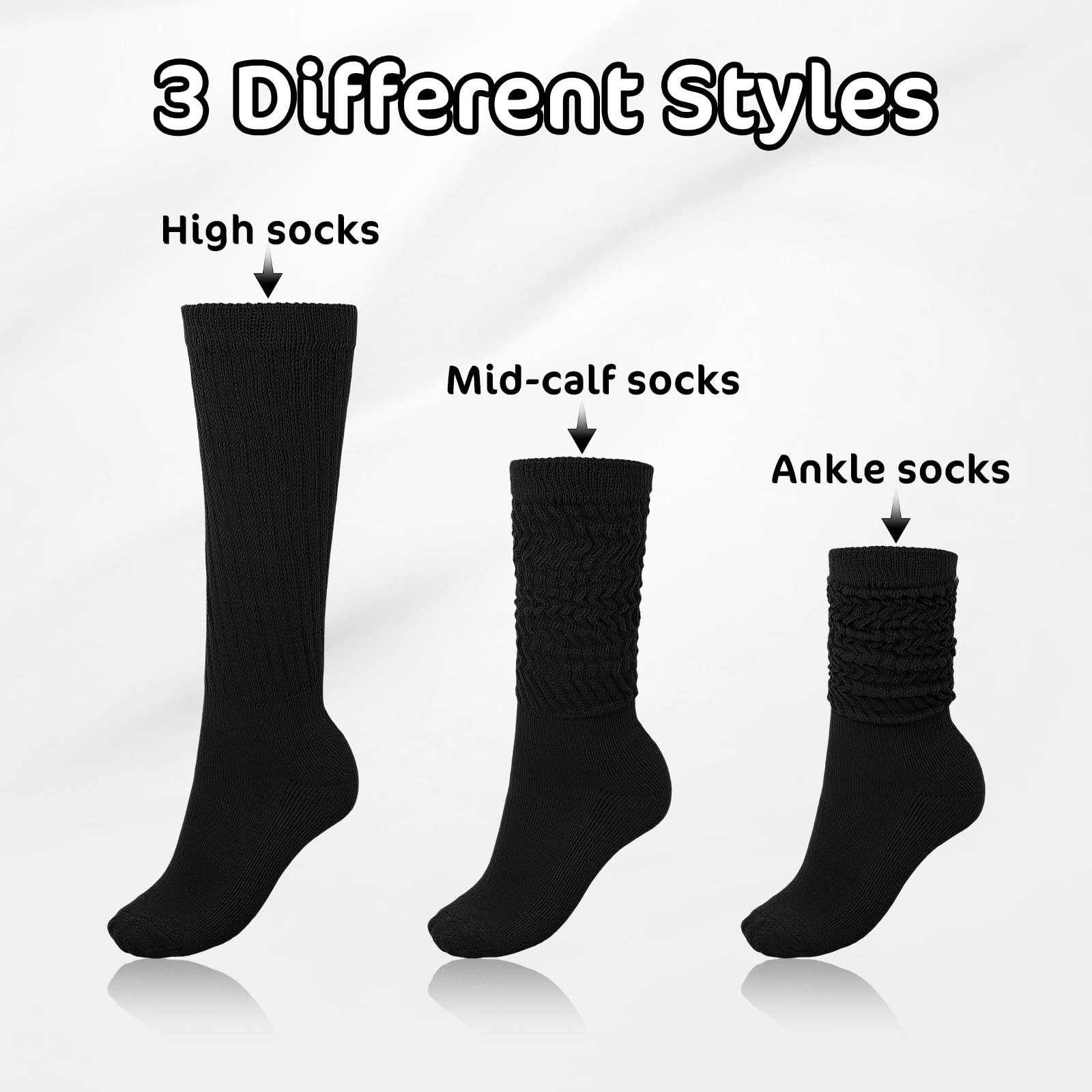 Xindojuz 1 Pair 7.1″/18cm Long Slouch Socks for Women Girls, One Size, Black