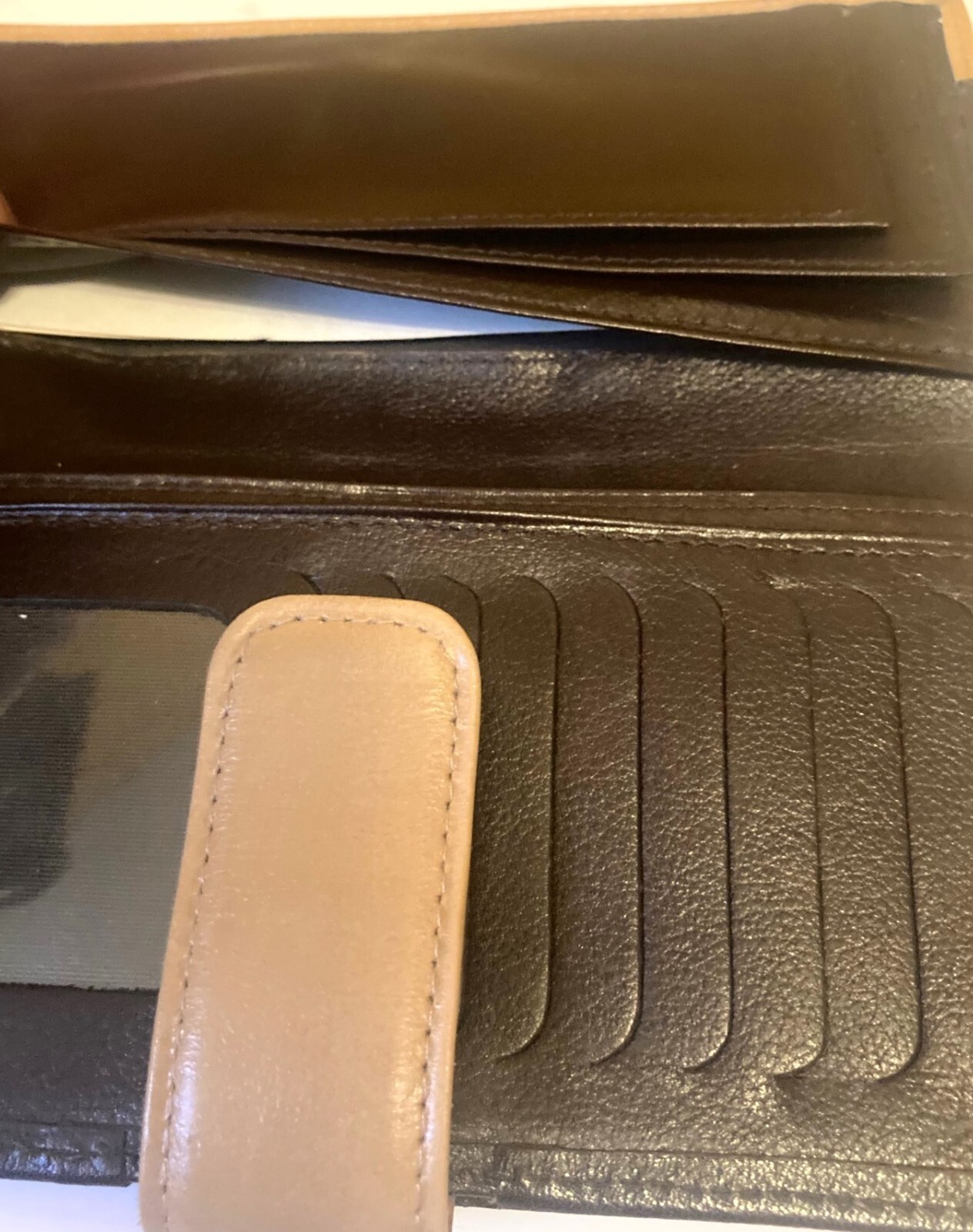 ERA Faux Leather Wallet Black & Tan Bills Checkbook Credit Cards & Coin 7″W NEW