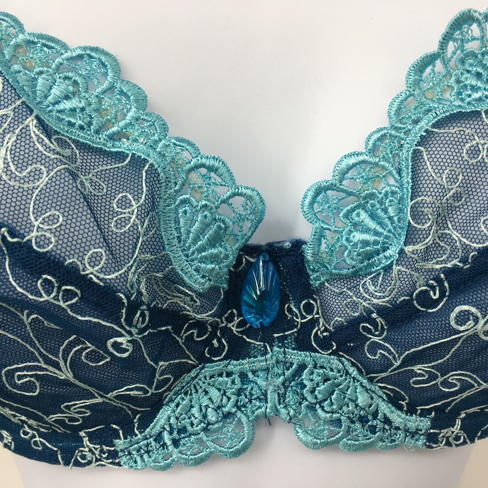 Ruby Pink KEIA Blue Embroidered Lace Sexy Lingerie Sheer Underwire Bra