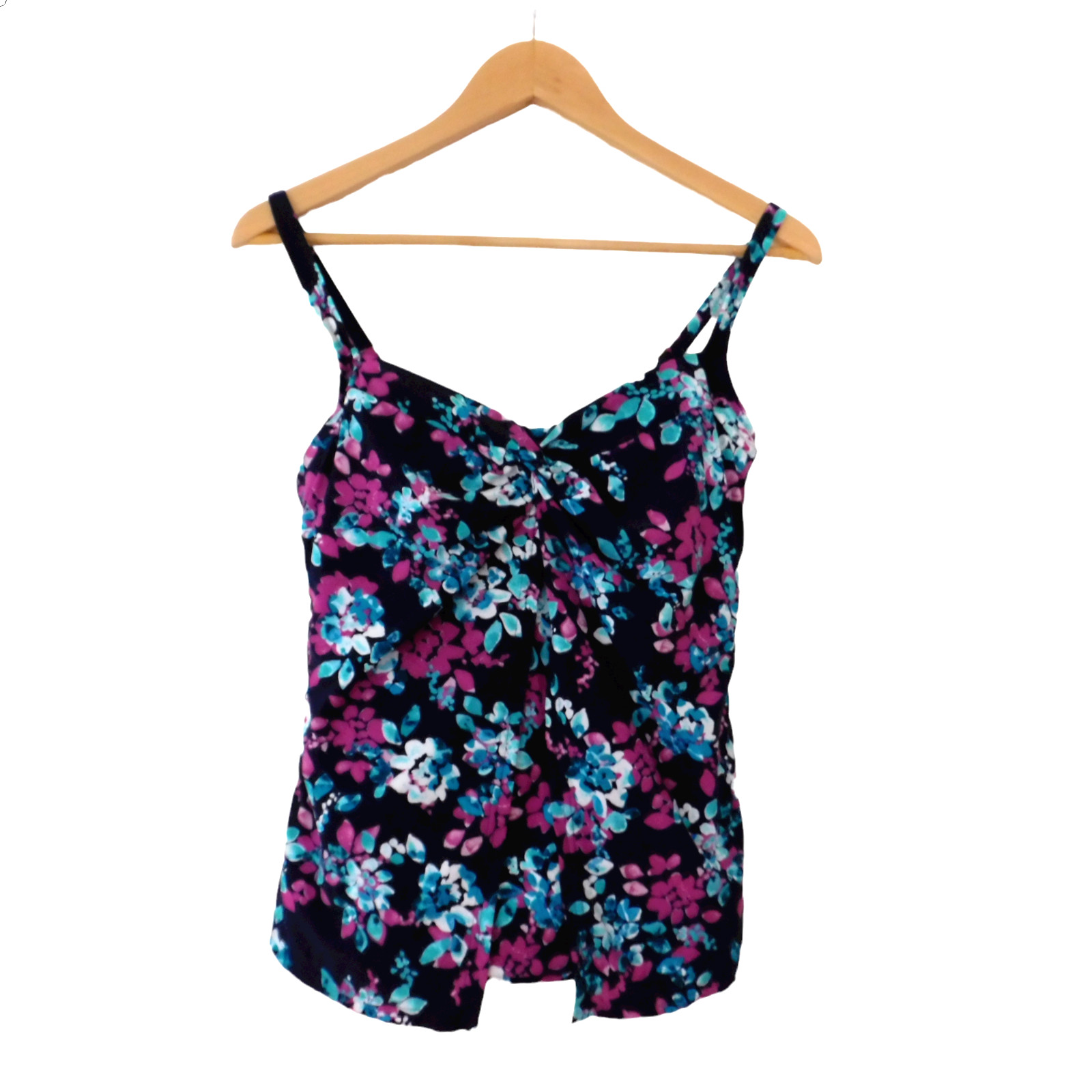 Lands End Tankini Top Swimsuit Tummy Control Built in Bra Size 8 Floral Slimming