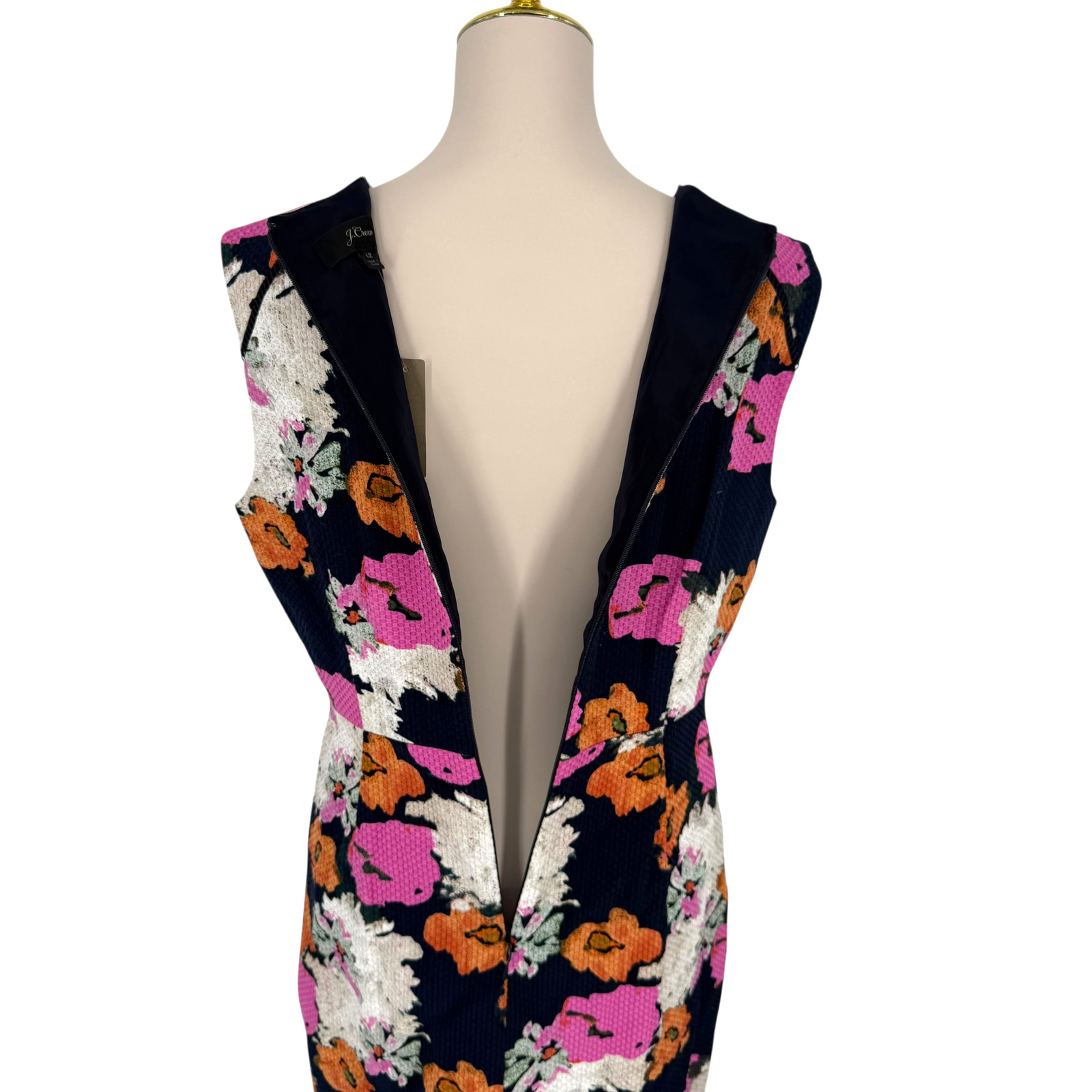 J.Crew Floral Sheath Dress 12 Portfolio Navy Pink Petunia Matelasse Sleeveless