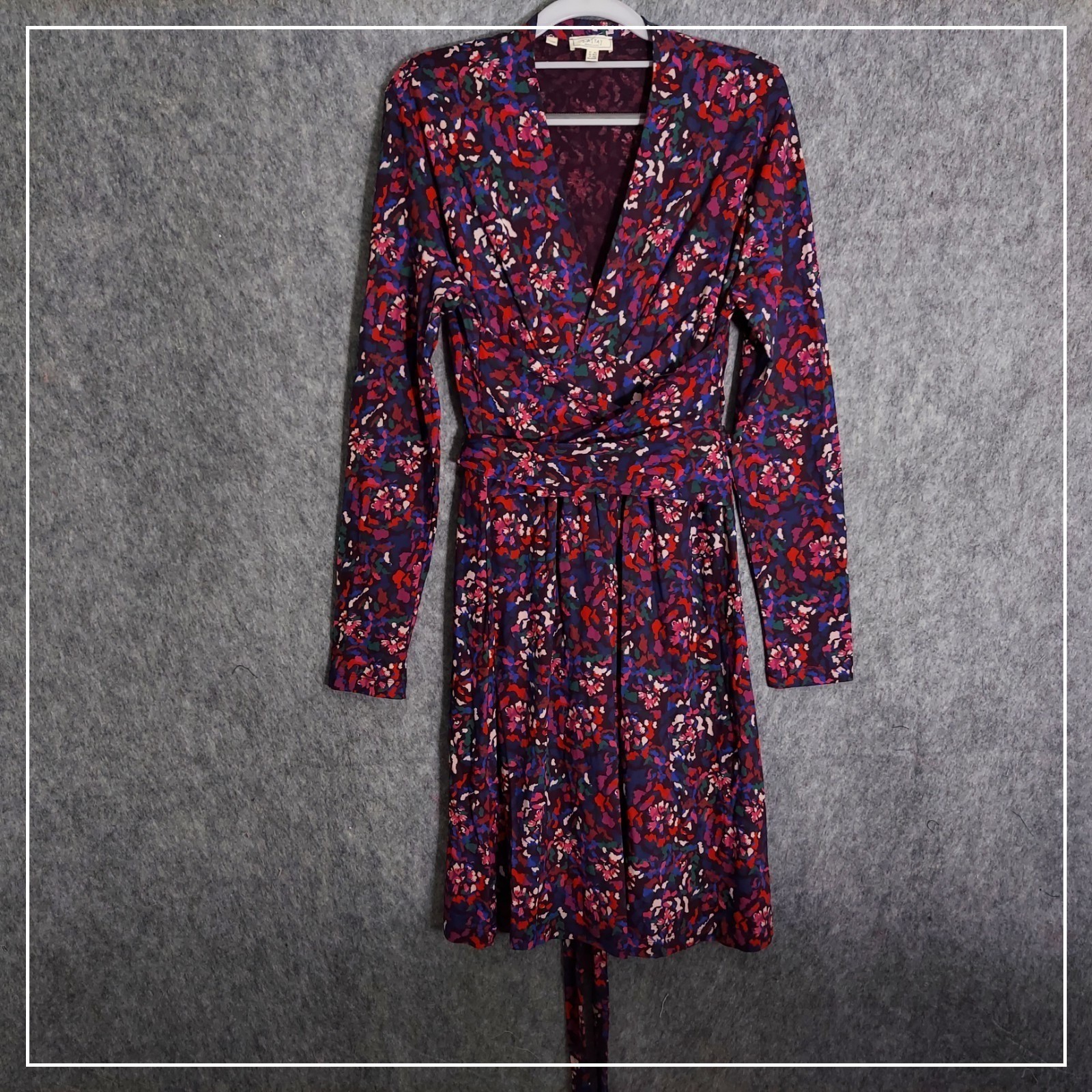 NWOT Fat Face Dress Women 10 Purple Floral Faux Wrap Long Sleeve Knee Length