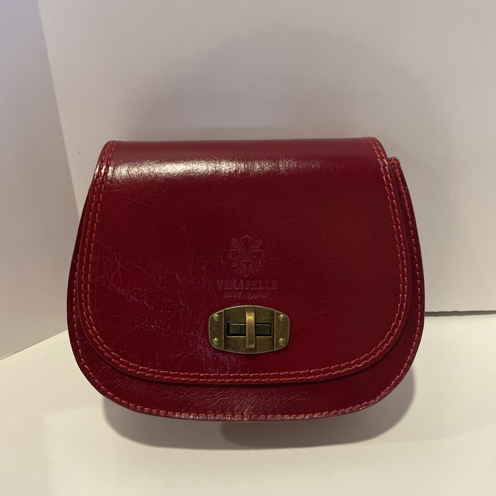Italian Leather Saddle Bag Vera Pelle Made In Italy Red Leather Crossbody Purse