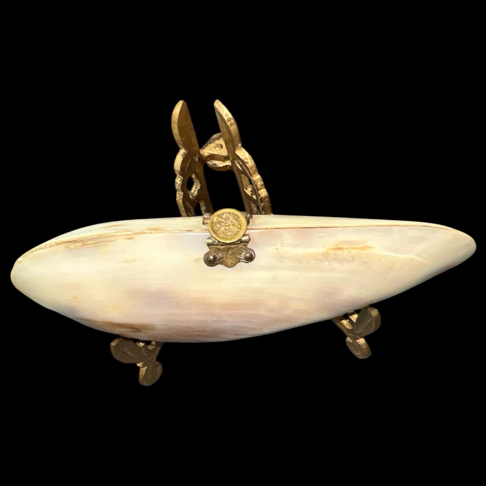 Antique Giant Clam Shell Purse Brass Frame Edwardian Victorian Vanity Handbag