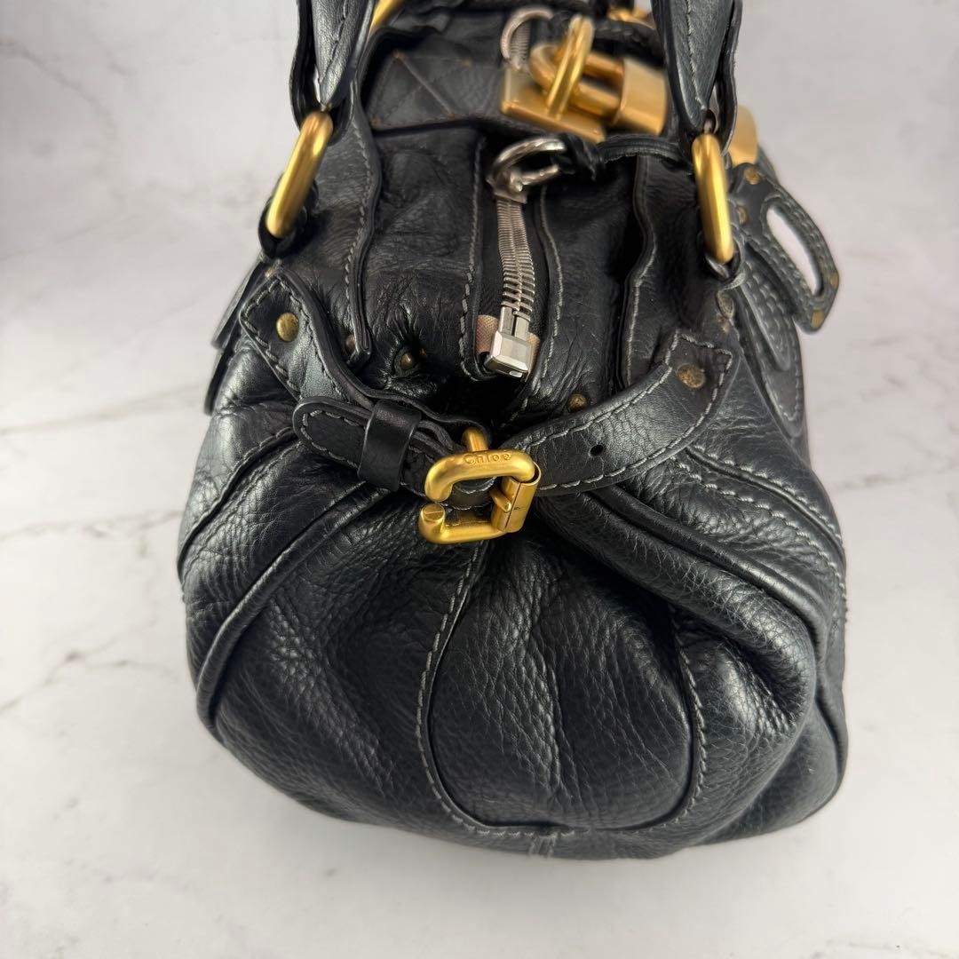 Chloe Paddington Leather Handbag Medium Boston Bag Black Authentic Vintage Y2K